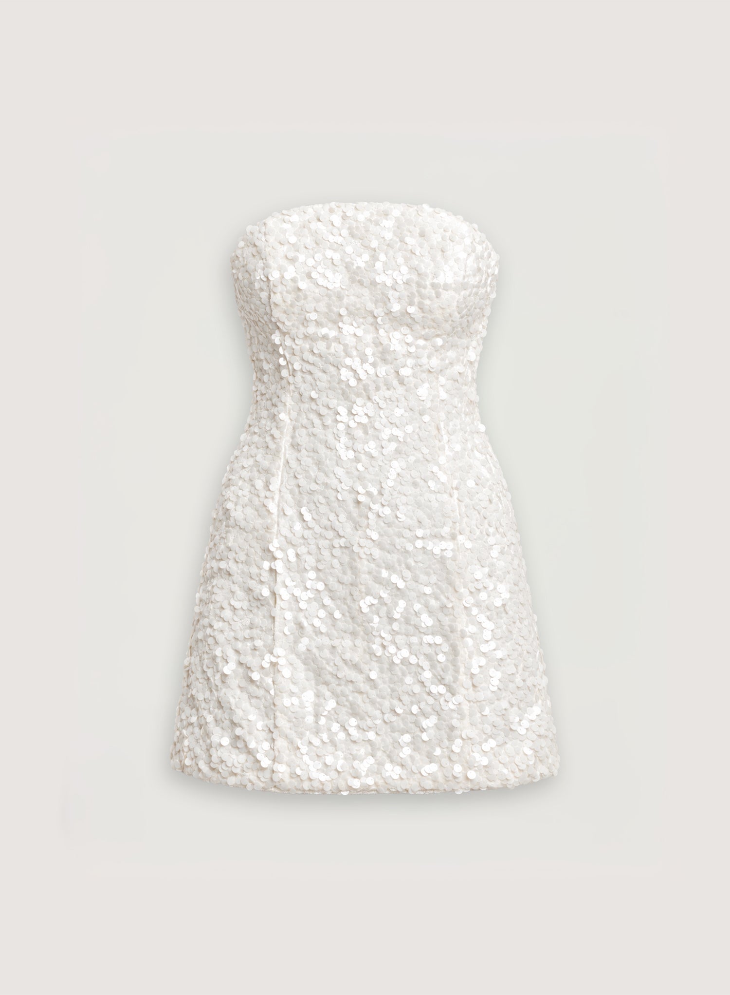 Cream Curved Bandeau Structured Sequin Mini Dress