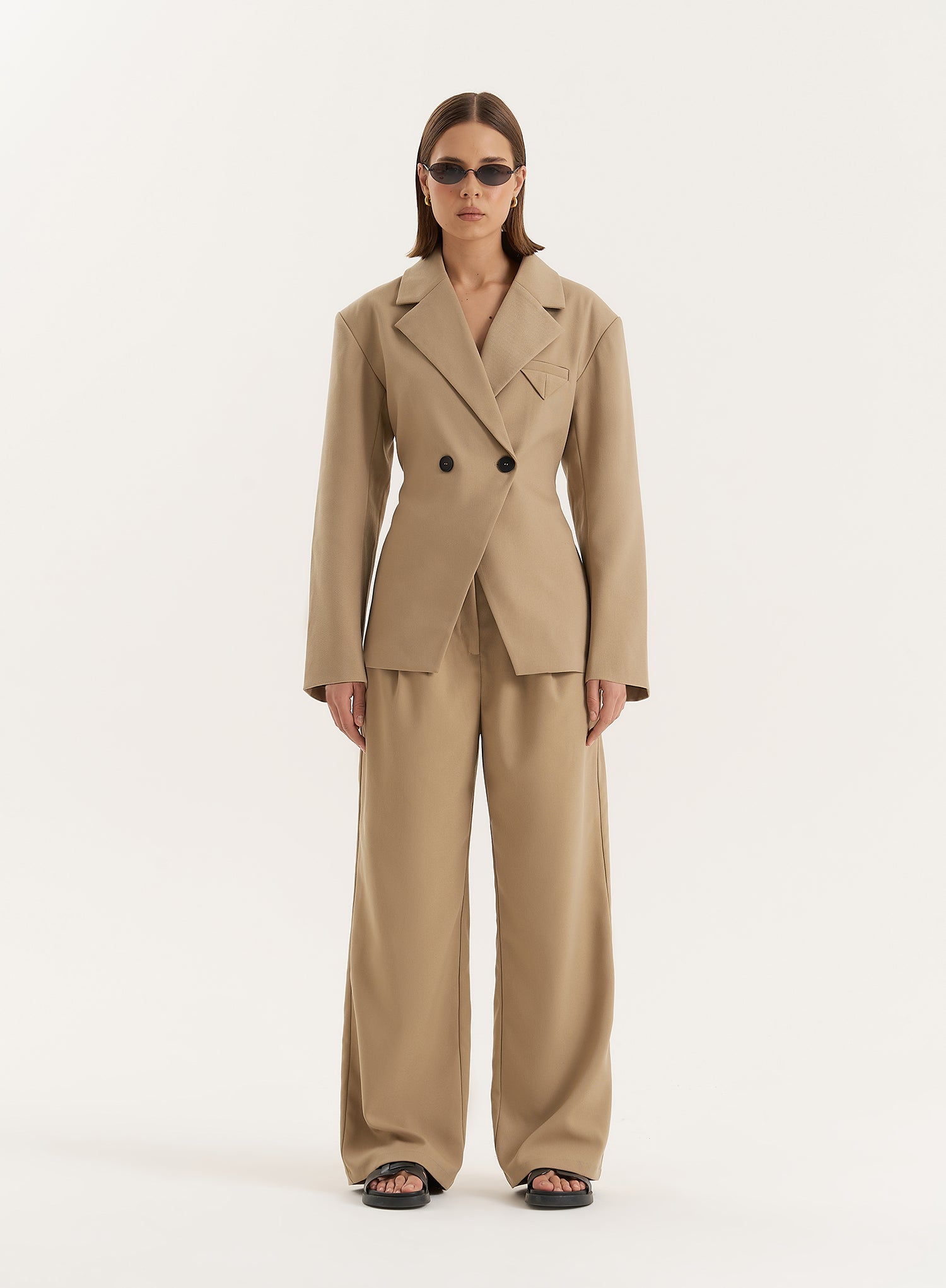 Camel Cinched Waist Tailored Blazer- Reese