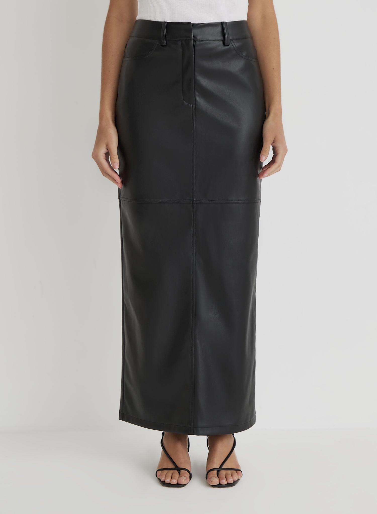 Black Faux Leather Maxi Skirt- Karmin