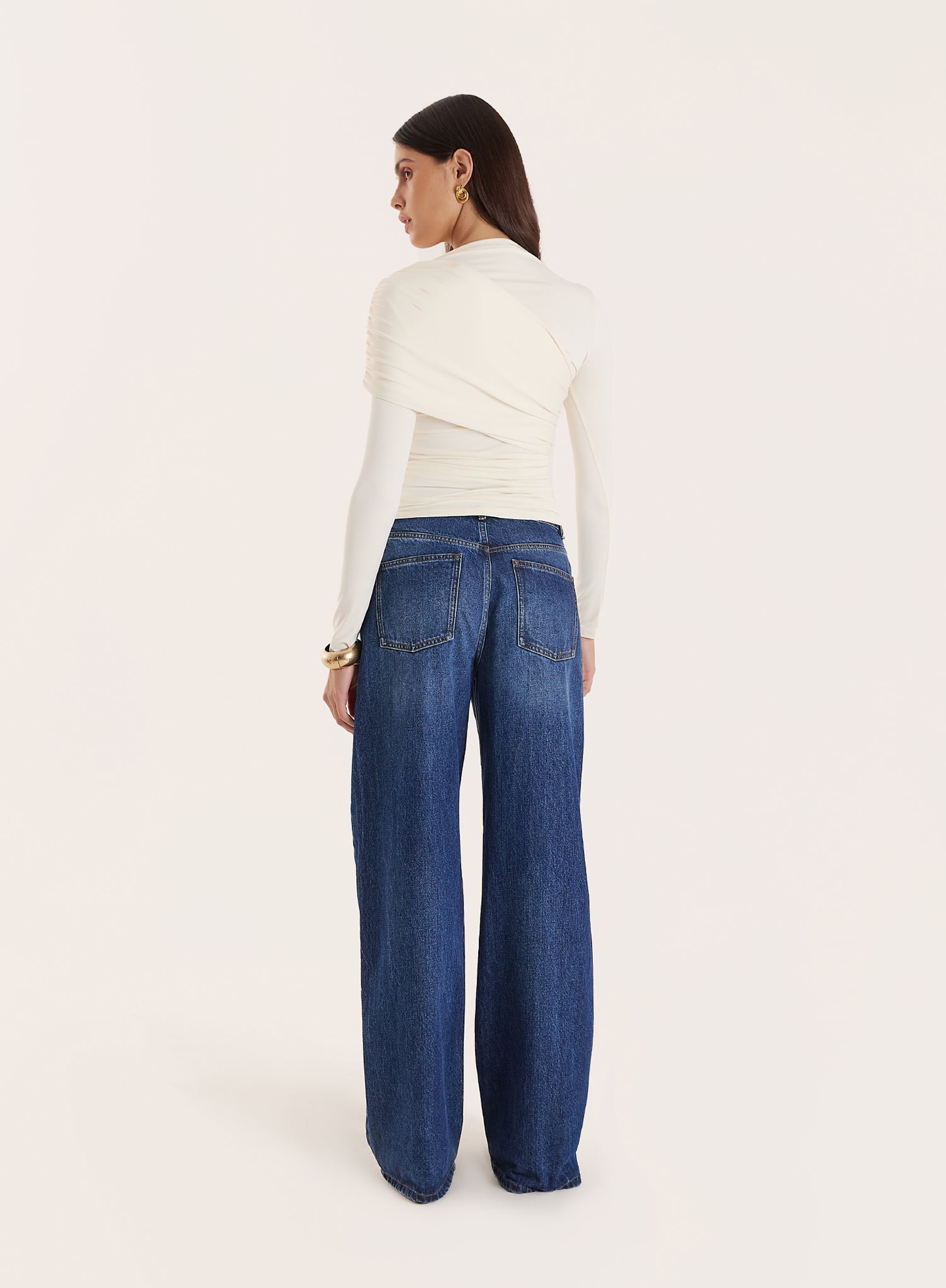 Off White Long Sleeved Drape Top