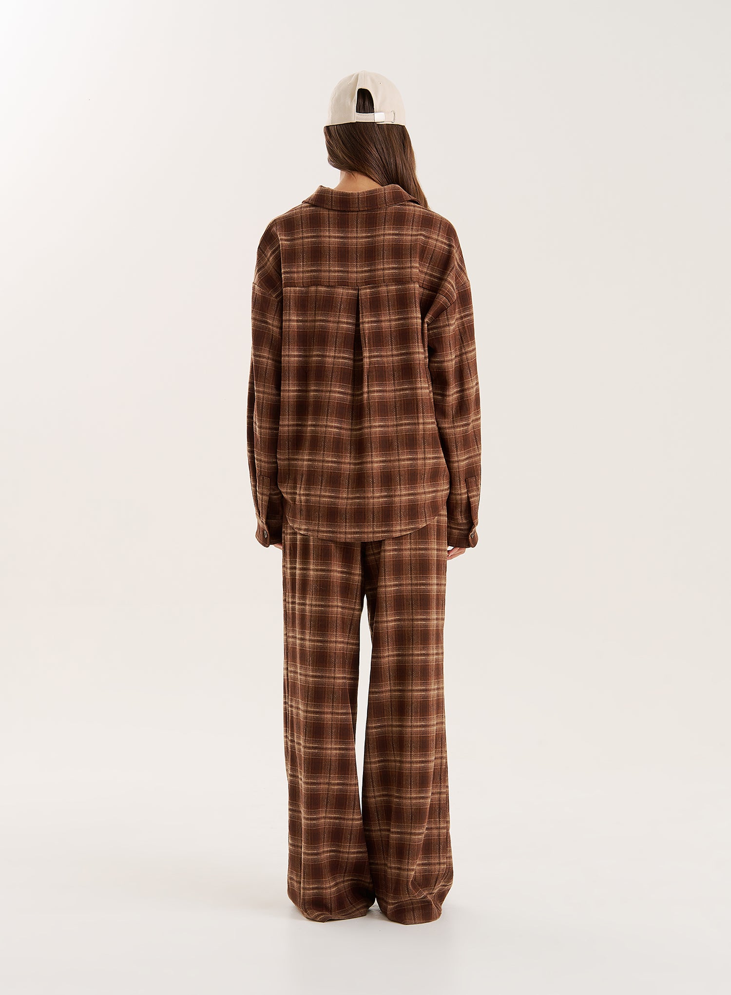 Brown Check Print Straight Leg Trousers