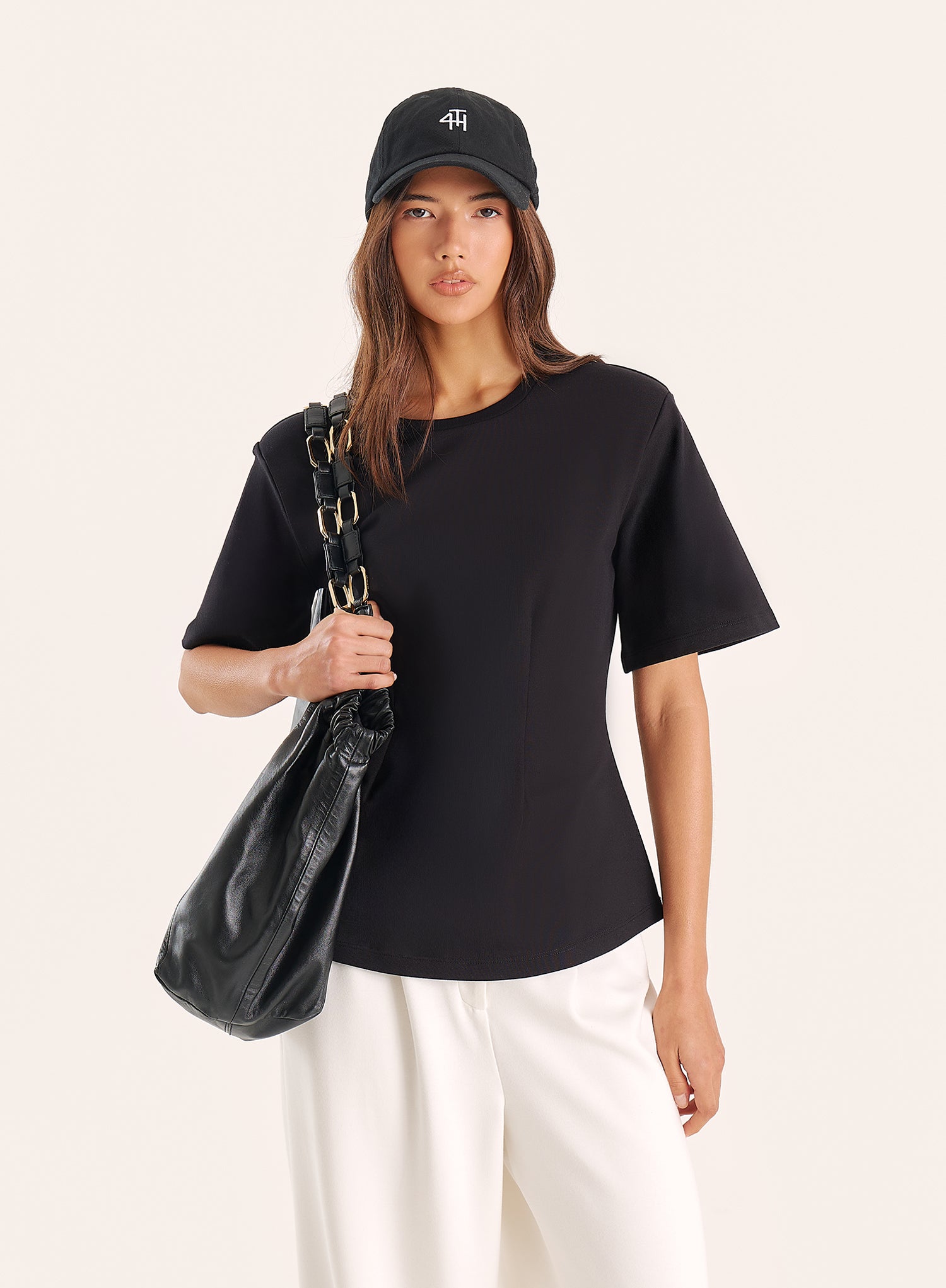 Black Shoulder Pad Peplum T-Shirt
