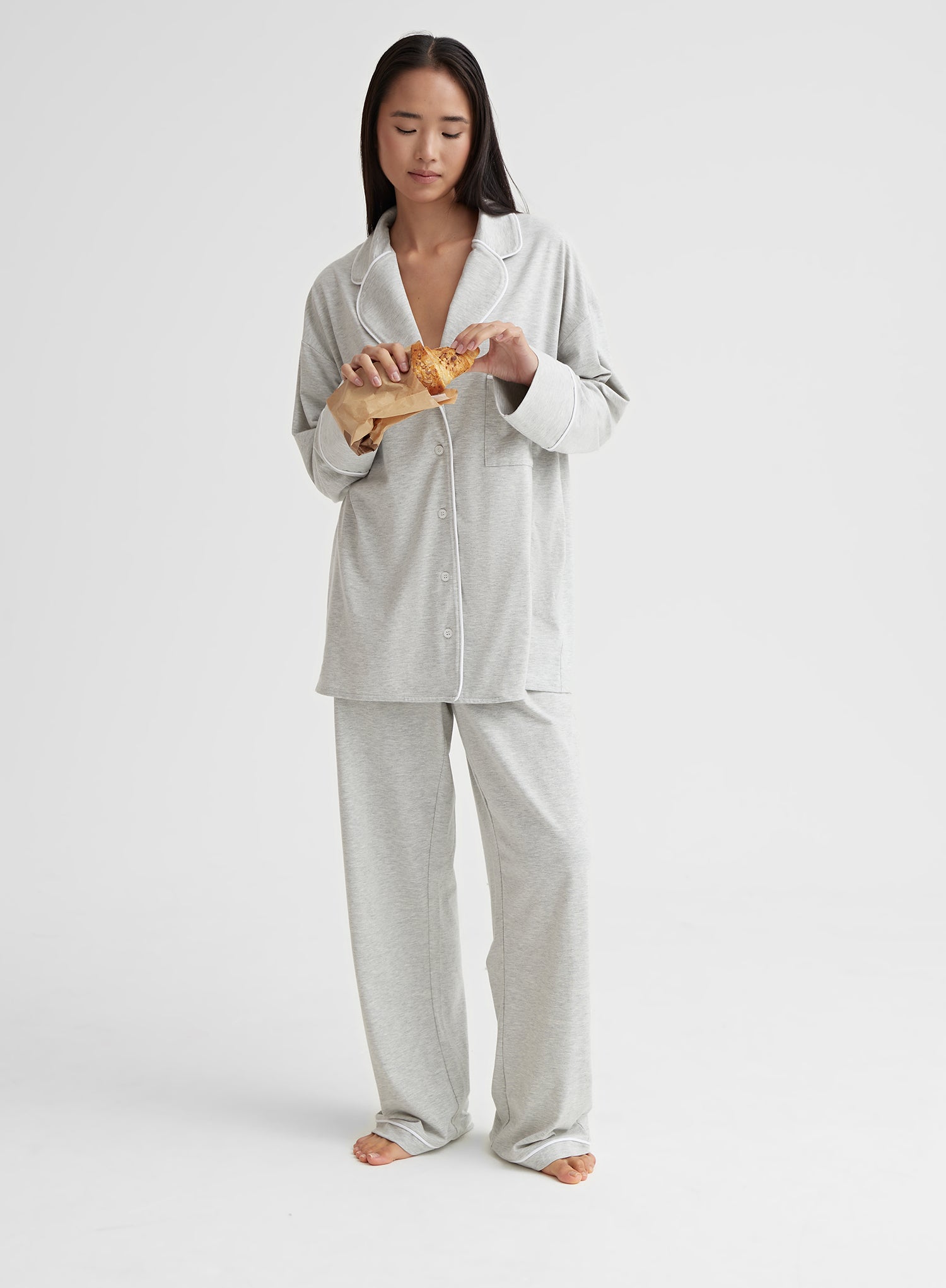 Grey Marl Jersey Pyjama Shirt- Jenifer