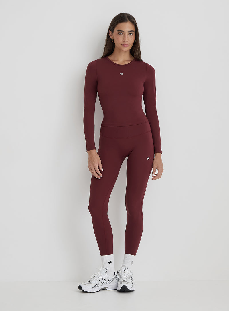 Burgundy 4th Branded Long Sleeve Active Top- Anni