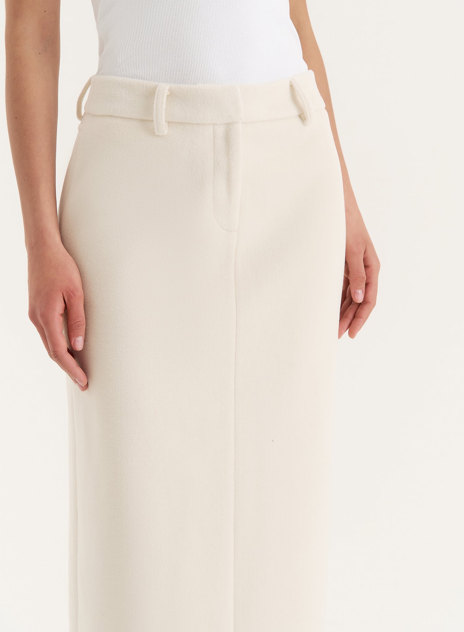 Cream Wool Blend Column Maxi Skirt- Shelly