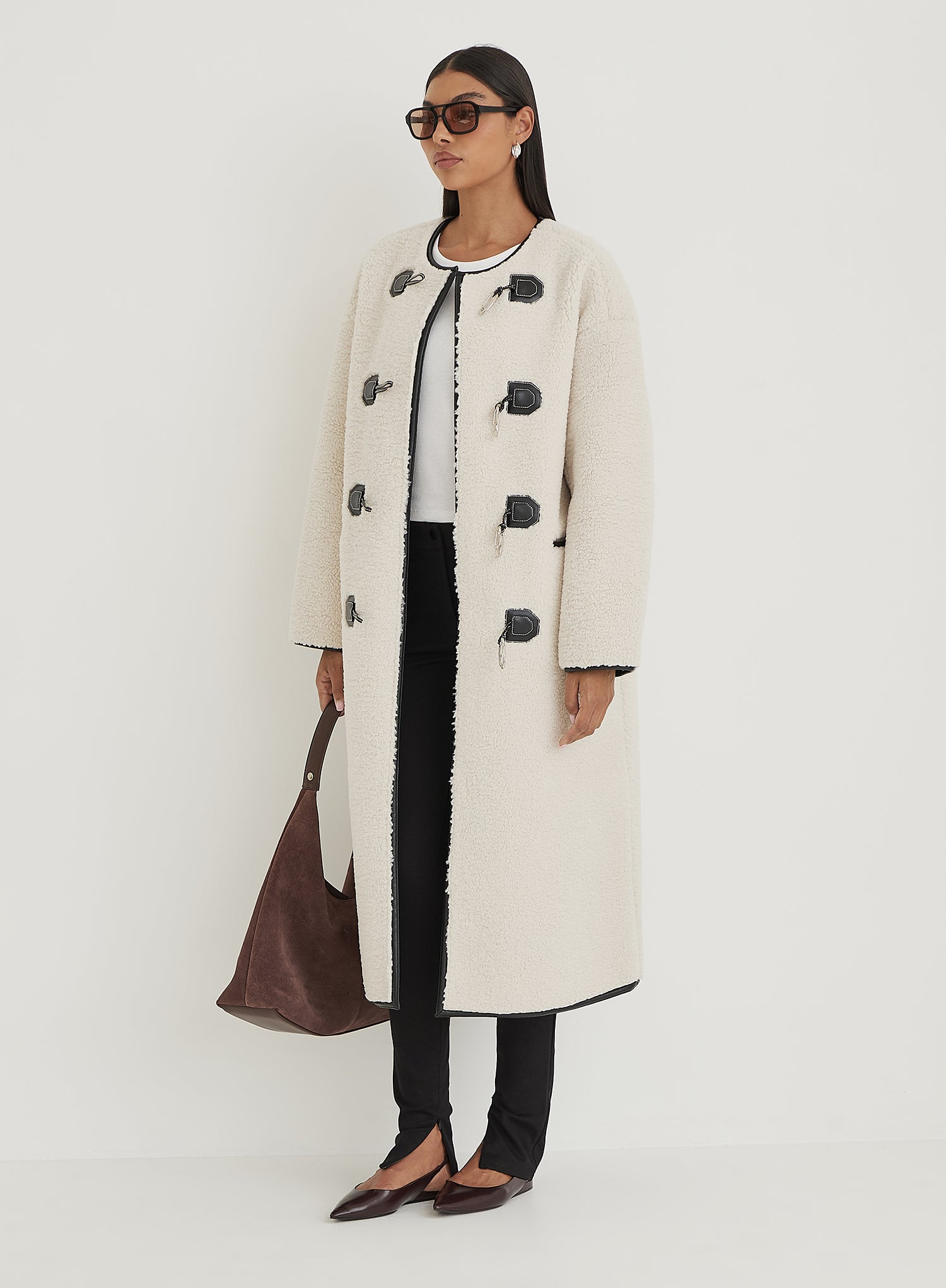 Cream Faux Shearling Longline Oversized Coat- Heyworth