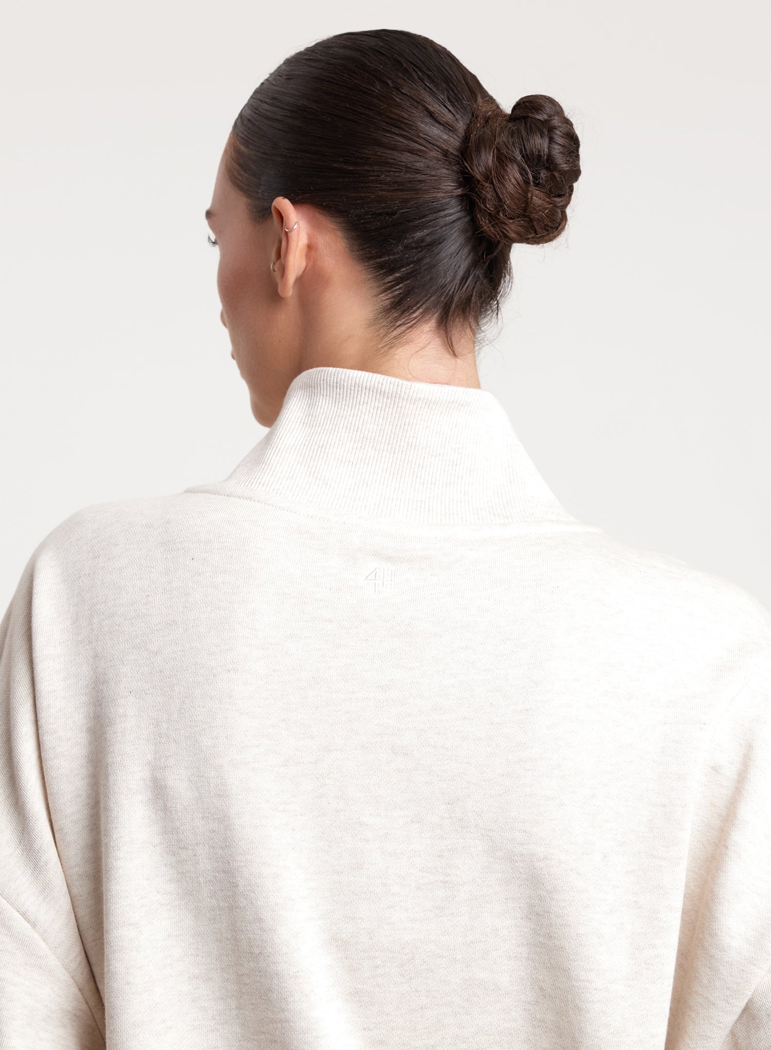 Oatmeal V-Neck Zip Detail Cotton Sweatshirt