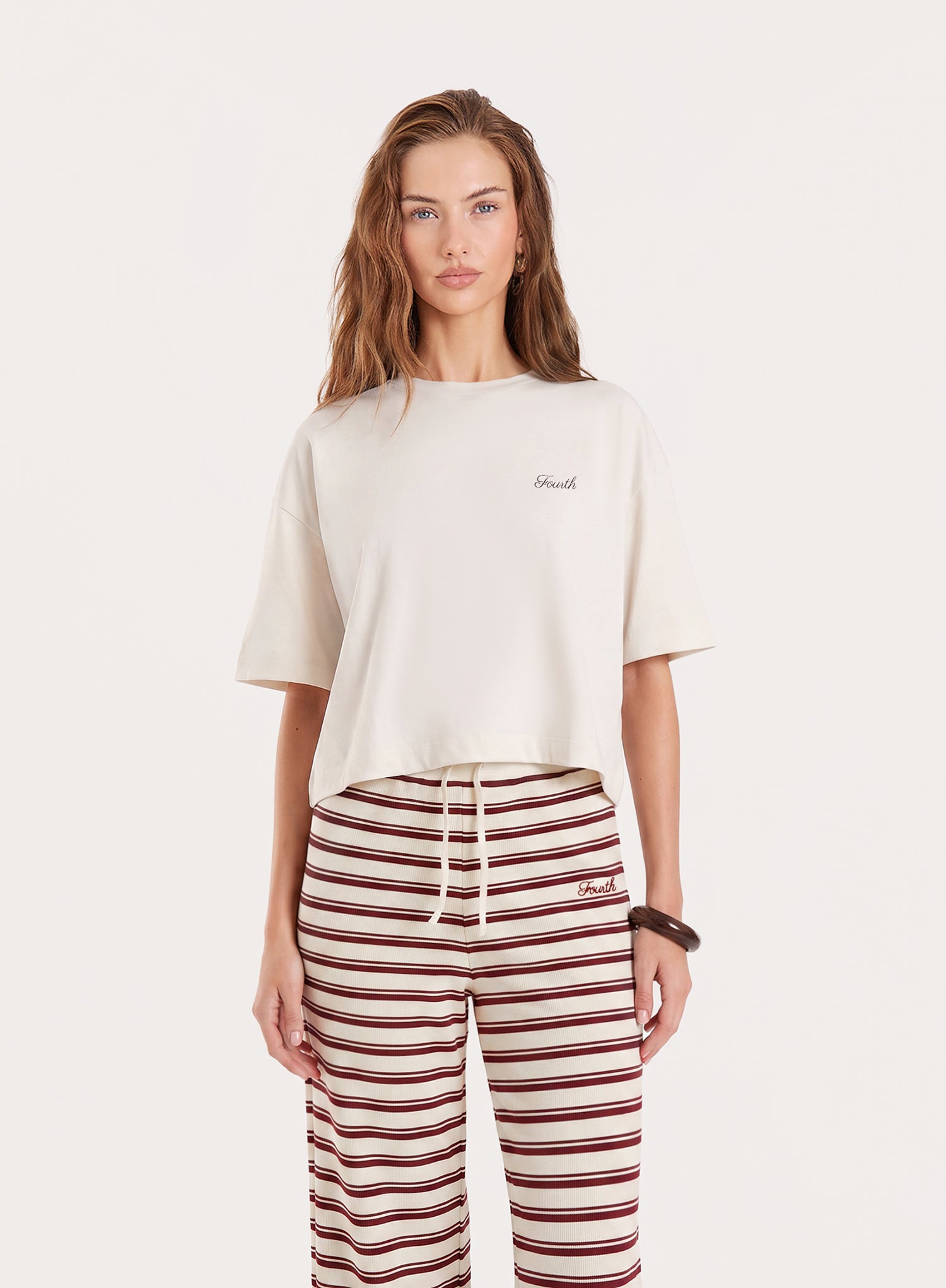 Cream Fourth Printed Cropped T-Shirt