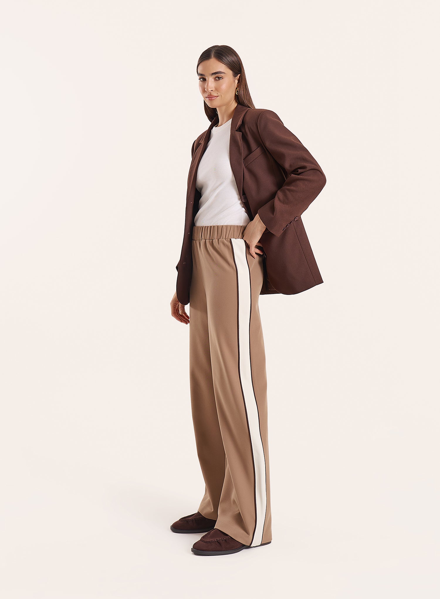 Mocha Contrast Side Striped Trousers