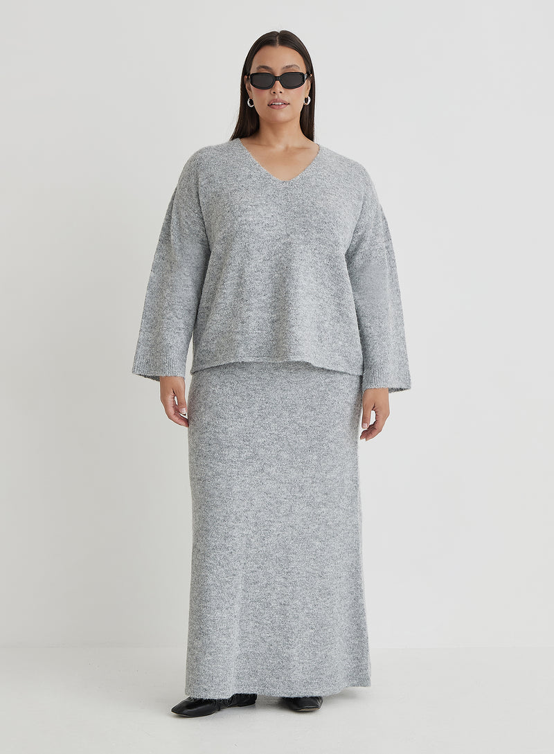 Grey Plus Size Knitted Maxi Skirt- Cadence