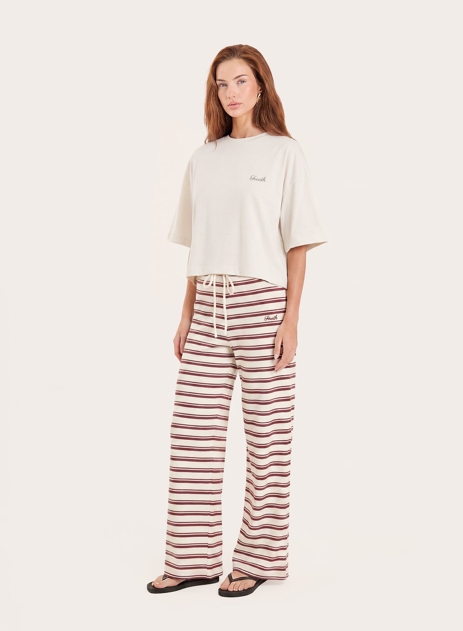 Cream Fourth Printed Cropped T-Shirt