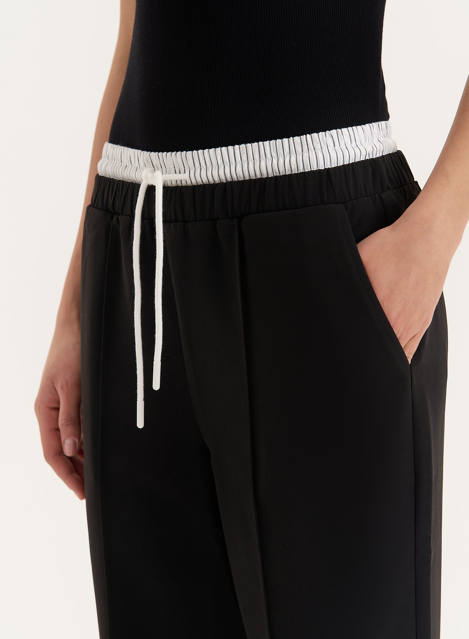 Black Contrast Waistband Straight Leg Trouser- Bianca