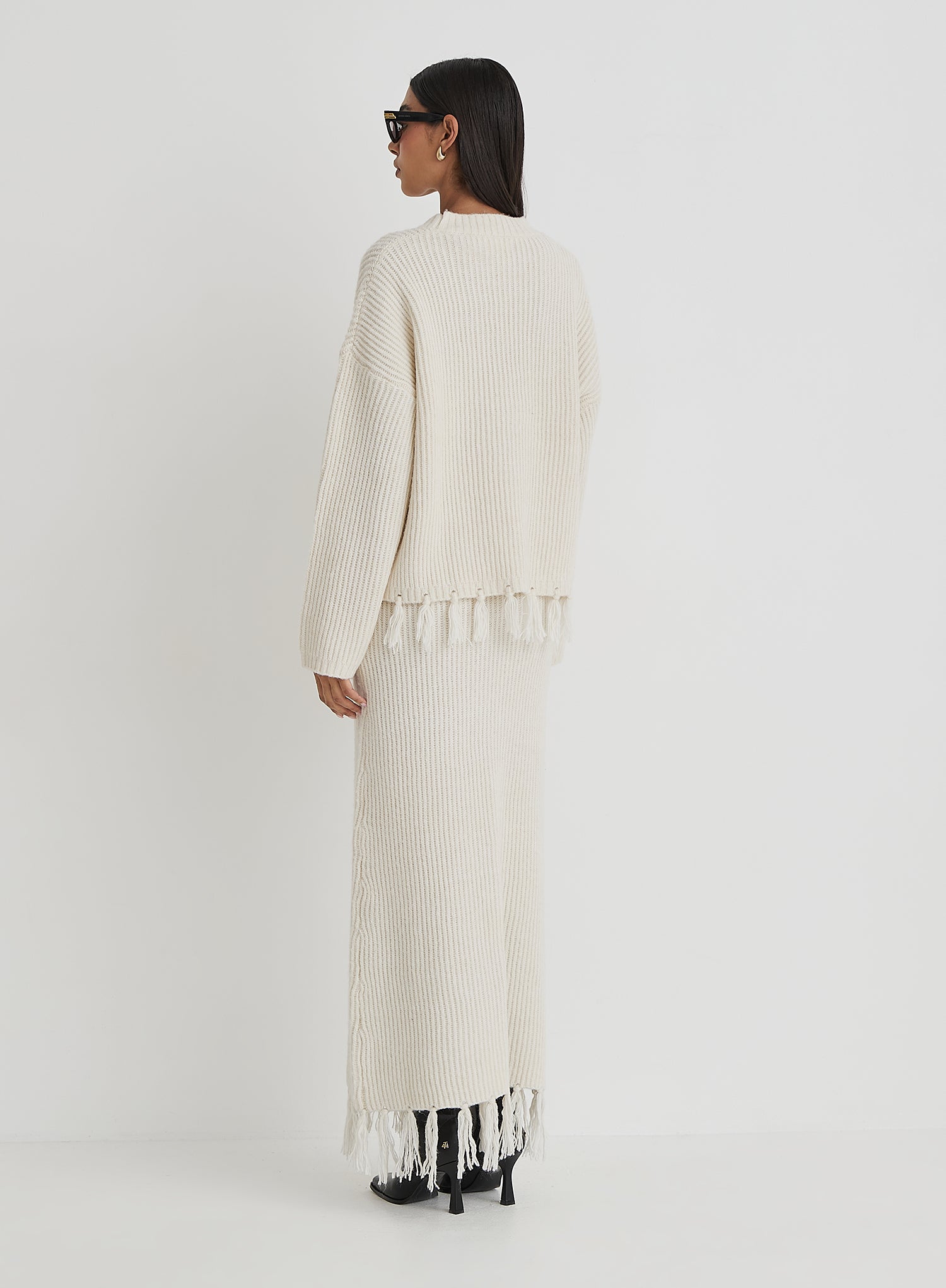 Cream Oversized Tassle Trim Jumper