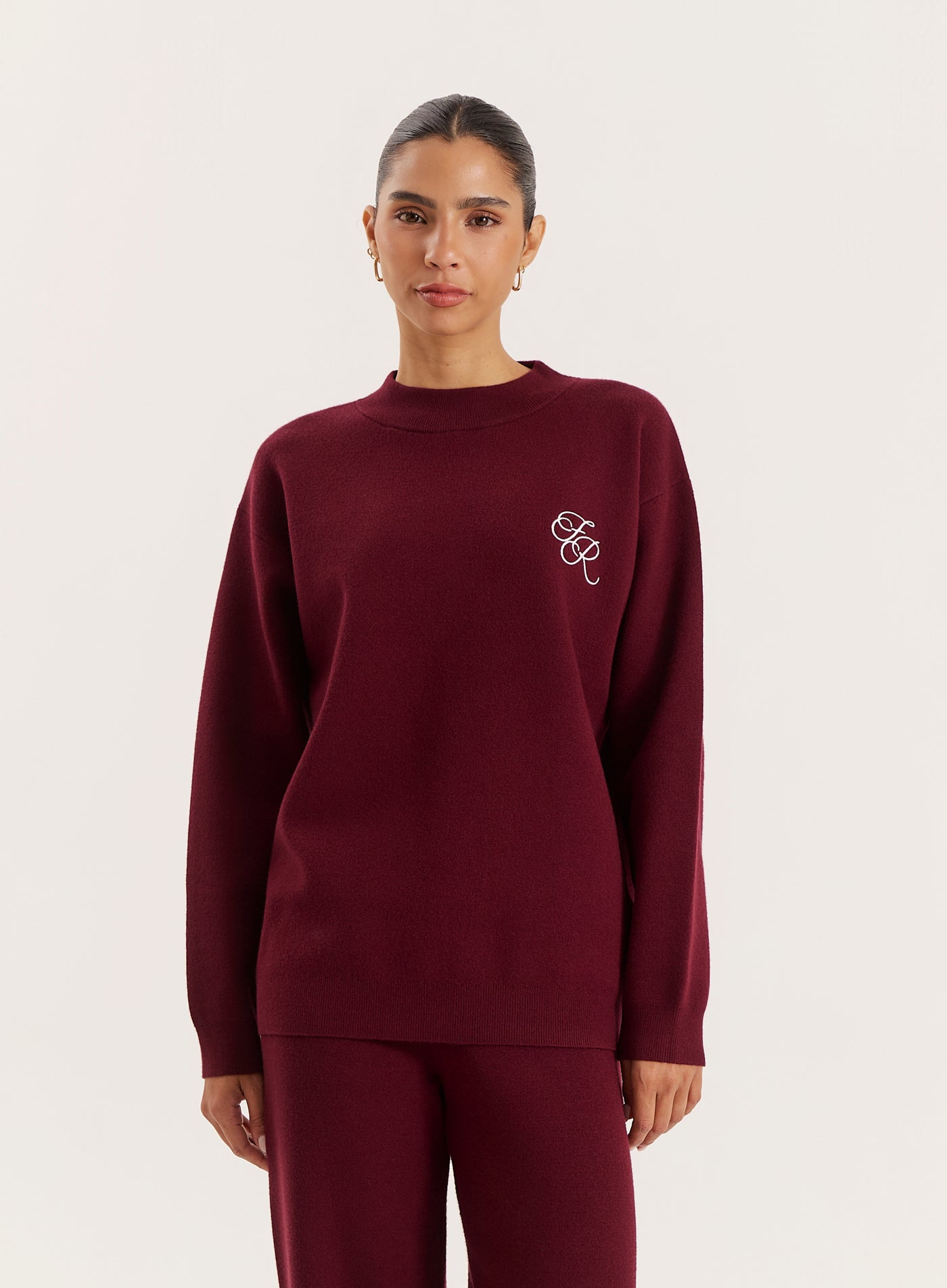 Burgundy Logo Detail Knitted Jumper