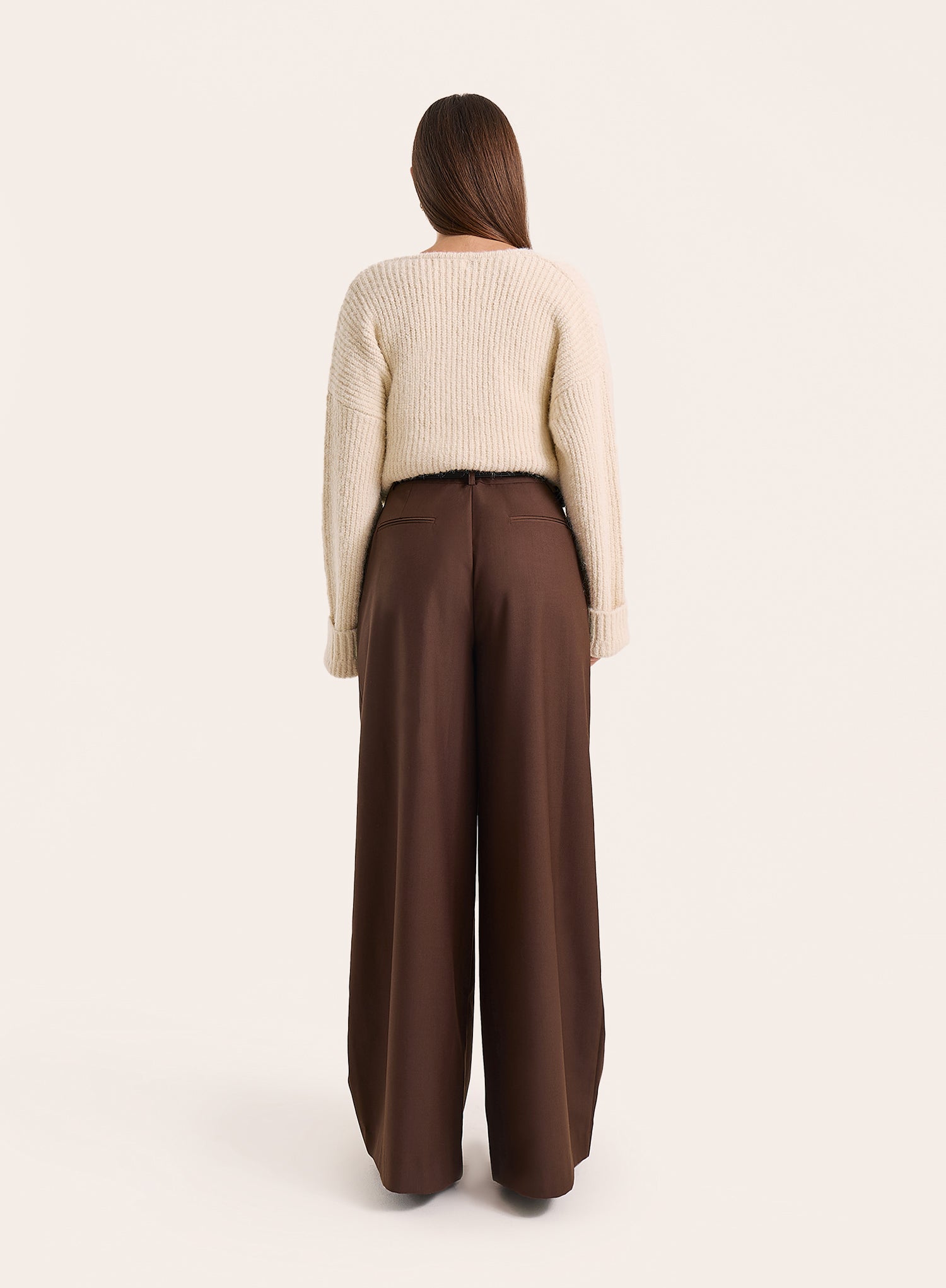 Chocolate Hardware Belt Detail Tailored Trousers