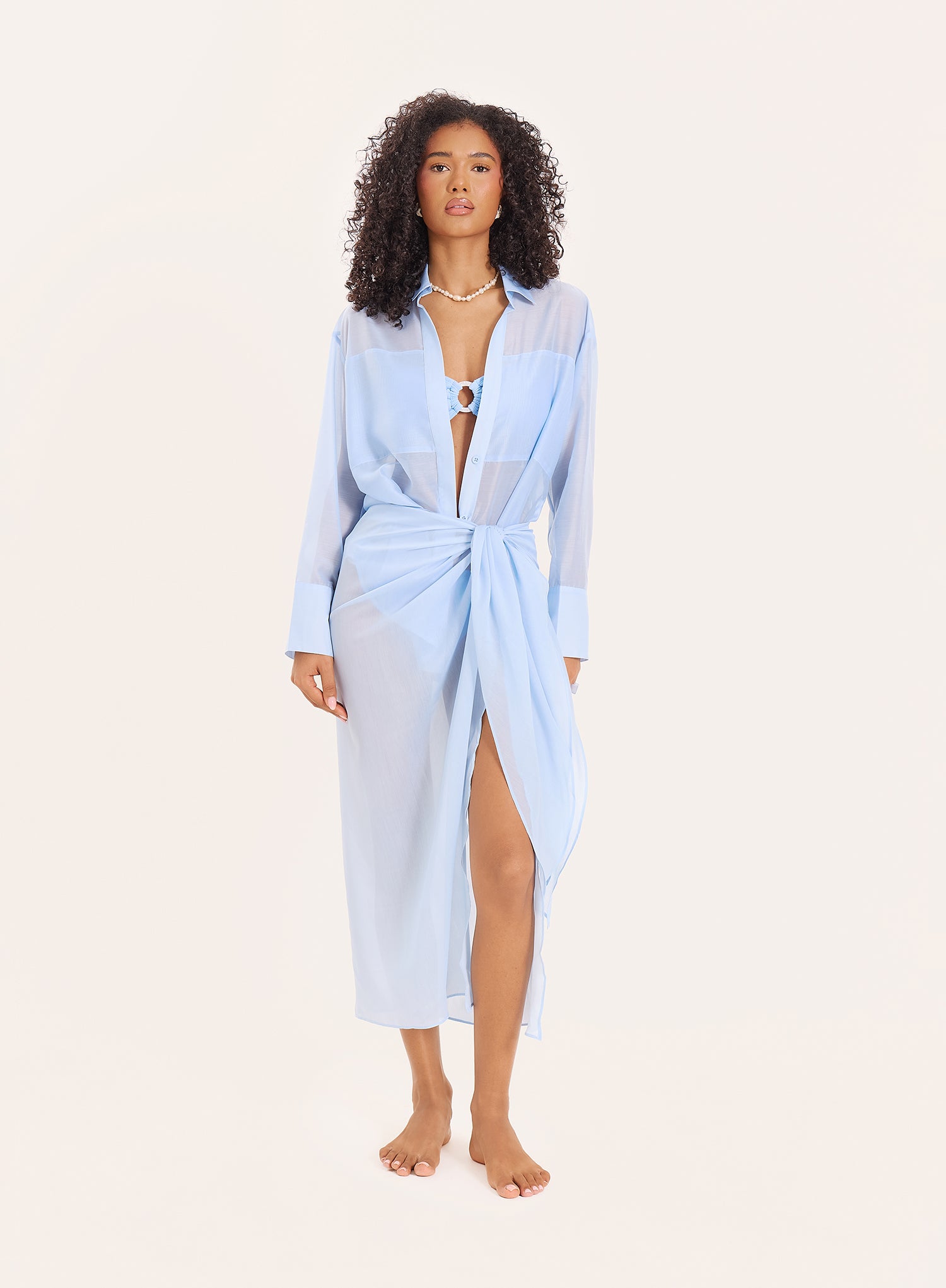 Light Blue Semi Sheer Tie Side Sarong