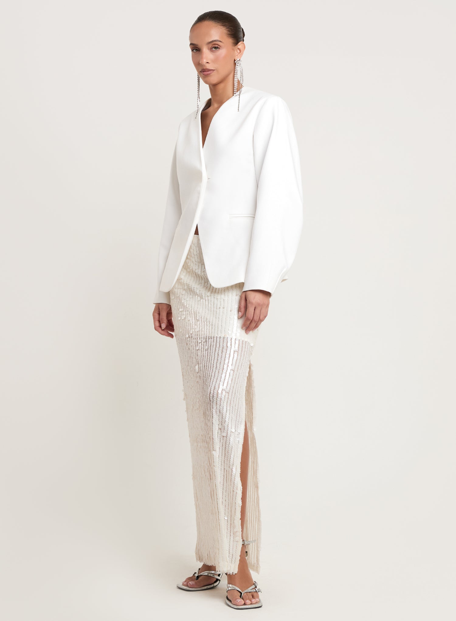 Cream Sequin Maxi Skirt