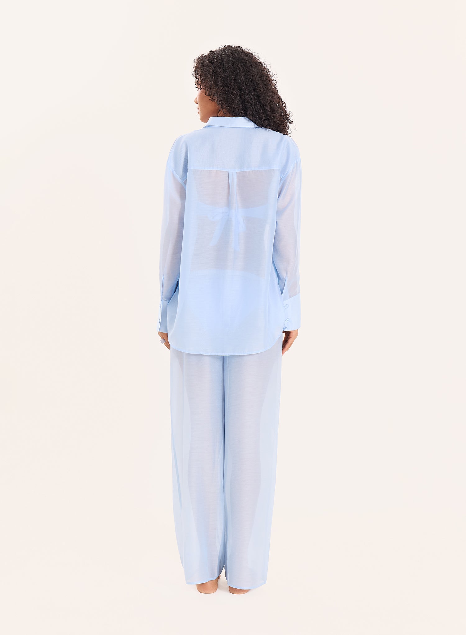 Light Blue Semi Sheer Wide Leg Trousers