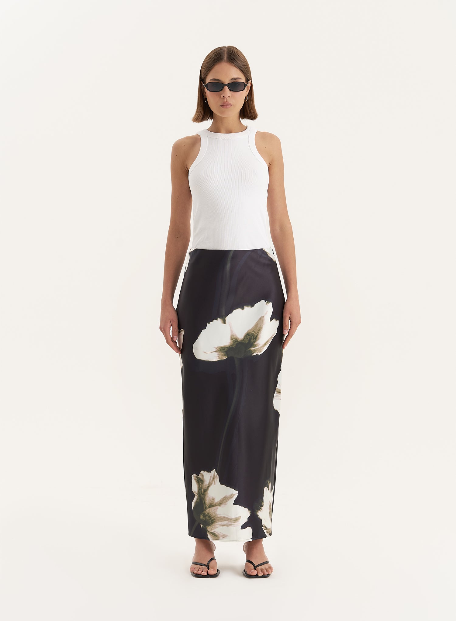 Floral Print Satin Maxi Skirt- Novah