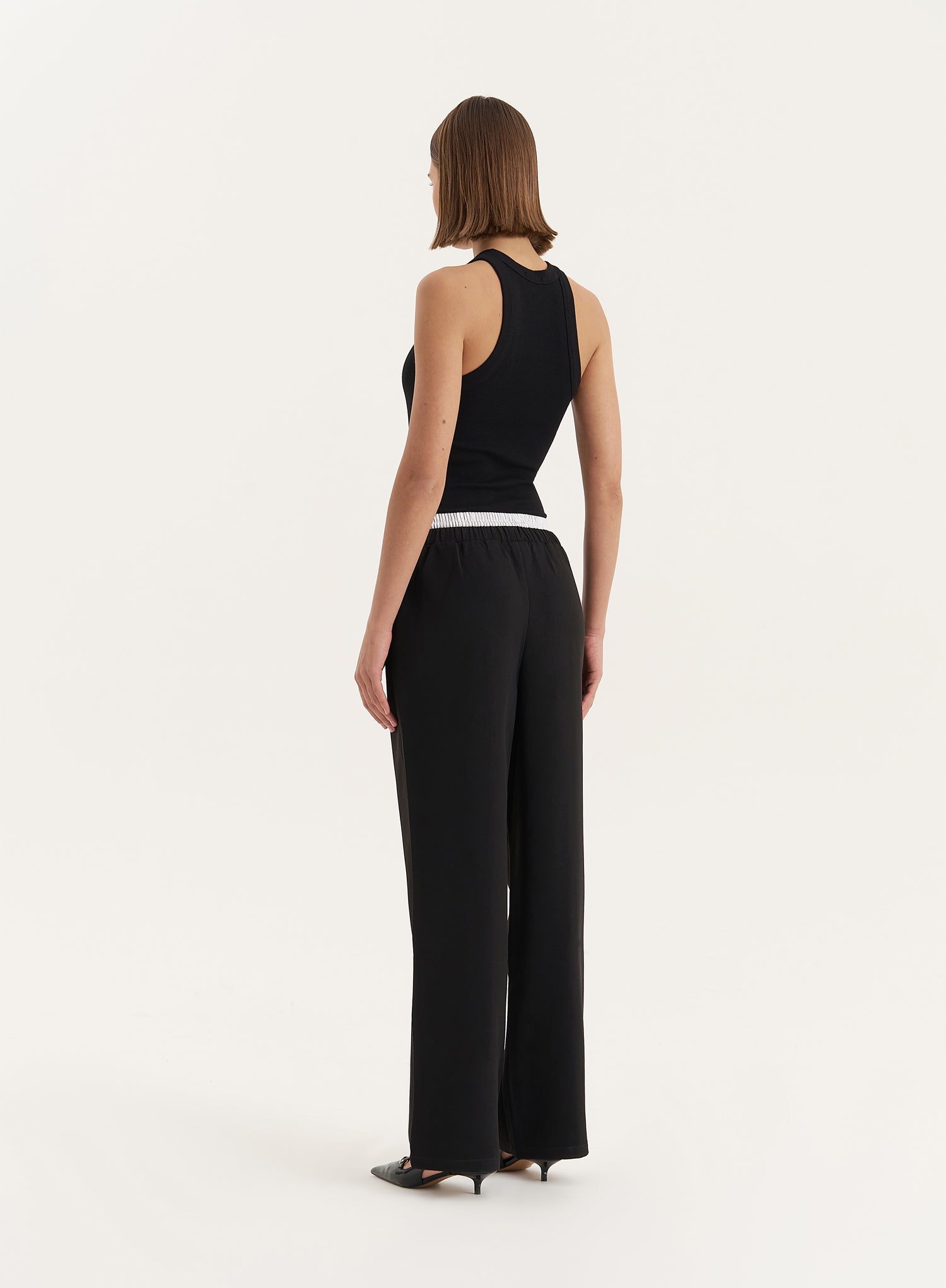 Black Contrast Waistband Straight Leg Trouser- Bianca