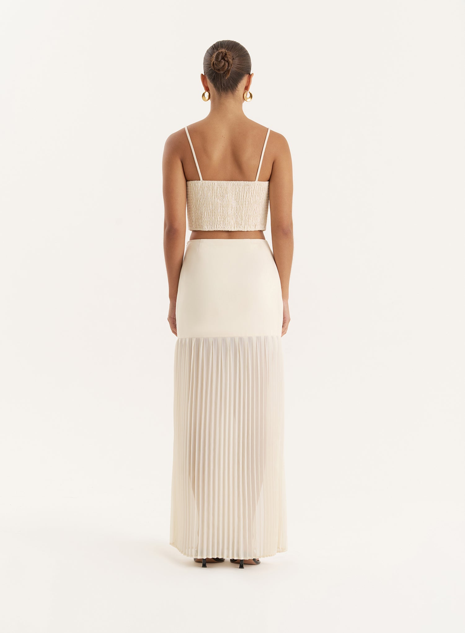 Cream Side Split Pleated Maxi Skirt- Lucian