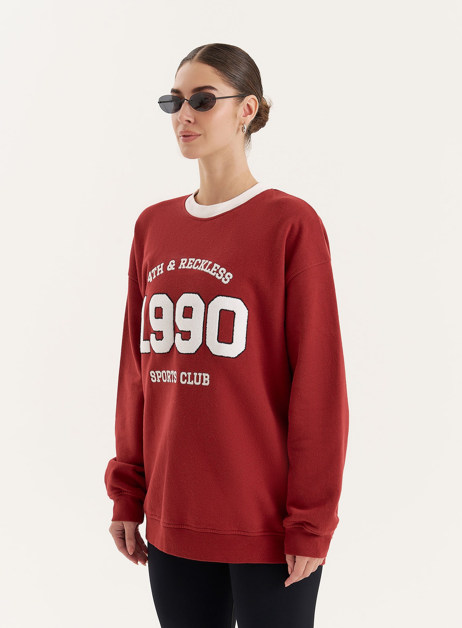 Red Contrast Trim Slogan Classic Longline Sweatshirt- Atlas