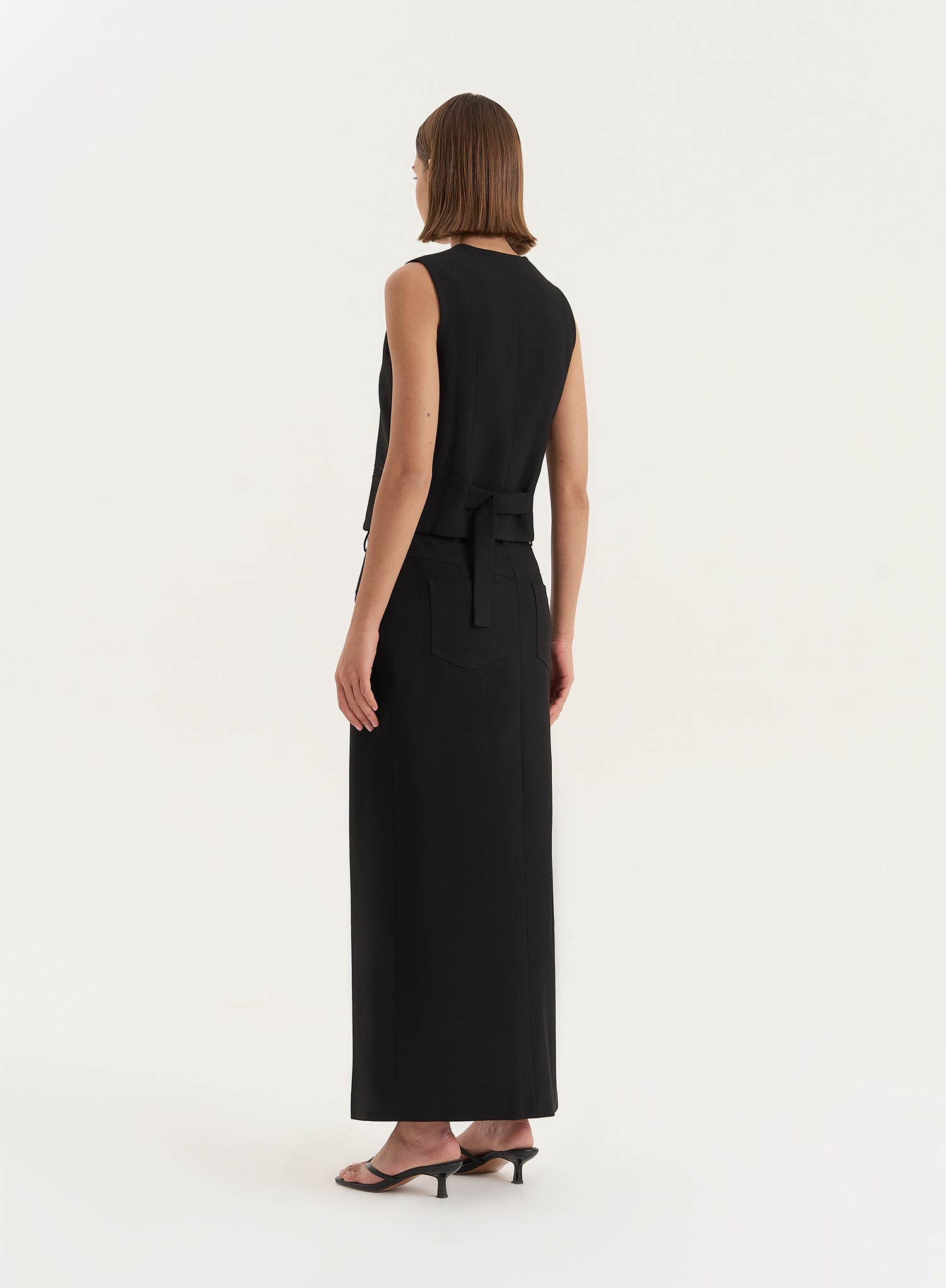 Black Asymmetric Waist Side Split Maxi Skirt- Brie