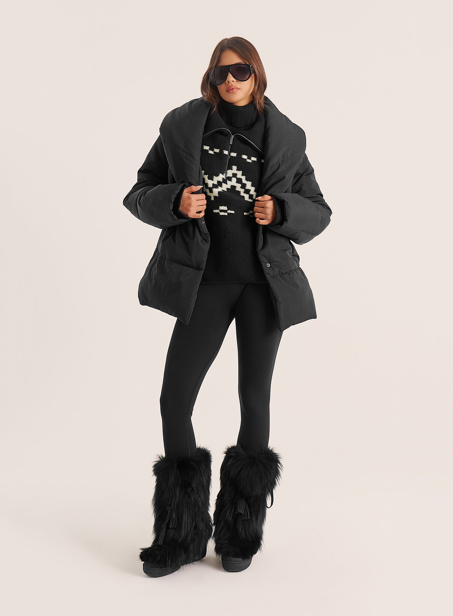 Black Half Zip Oversized Collar Fairisle Jumper