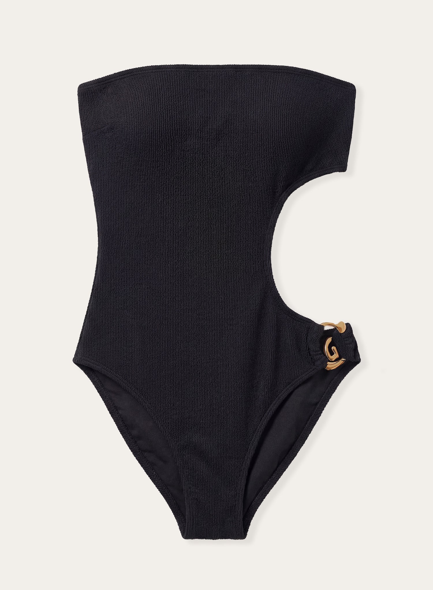 Black Spiral Hardware Cut Out Crinkle Bandeau Swimsuit