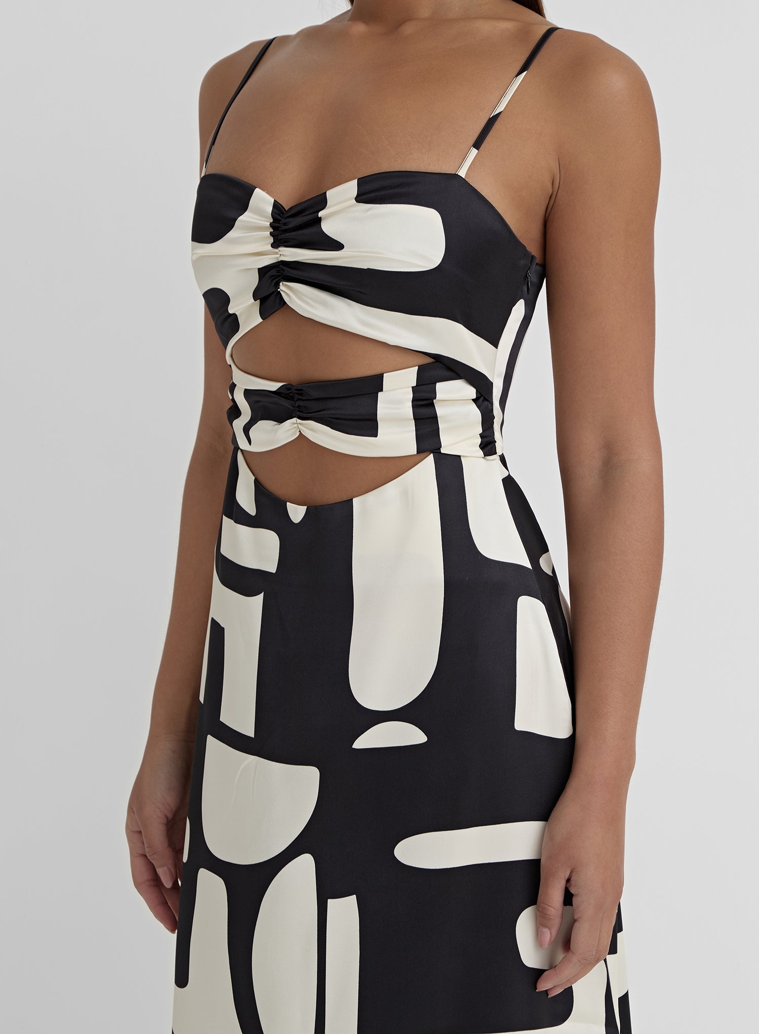 Abstract Print Satin Cut Out Detail Dress- Debora