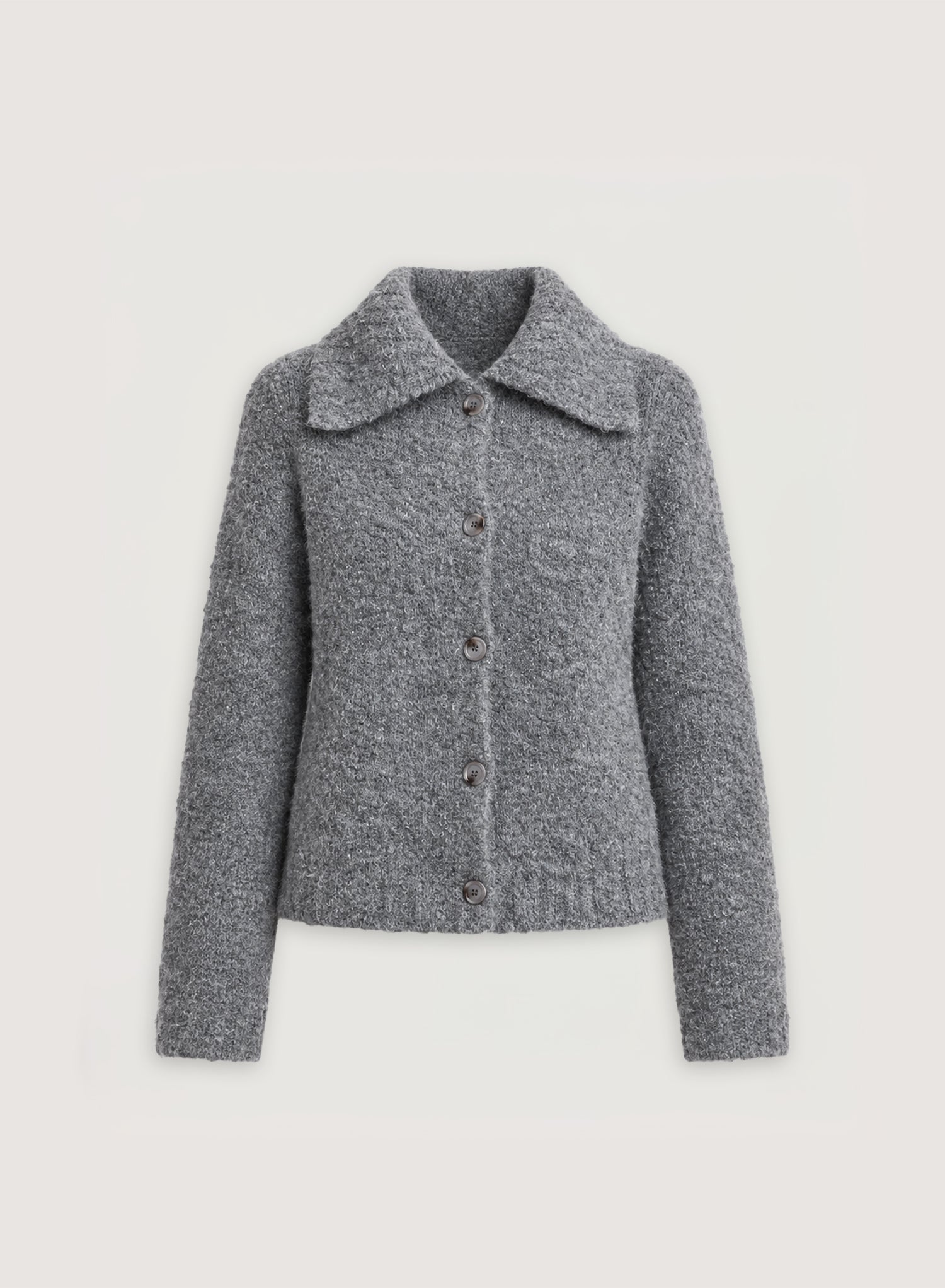 Dark Grey Knitted Collared Cardigan