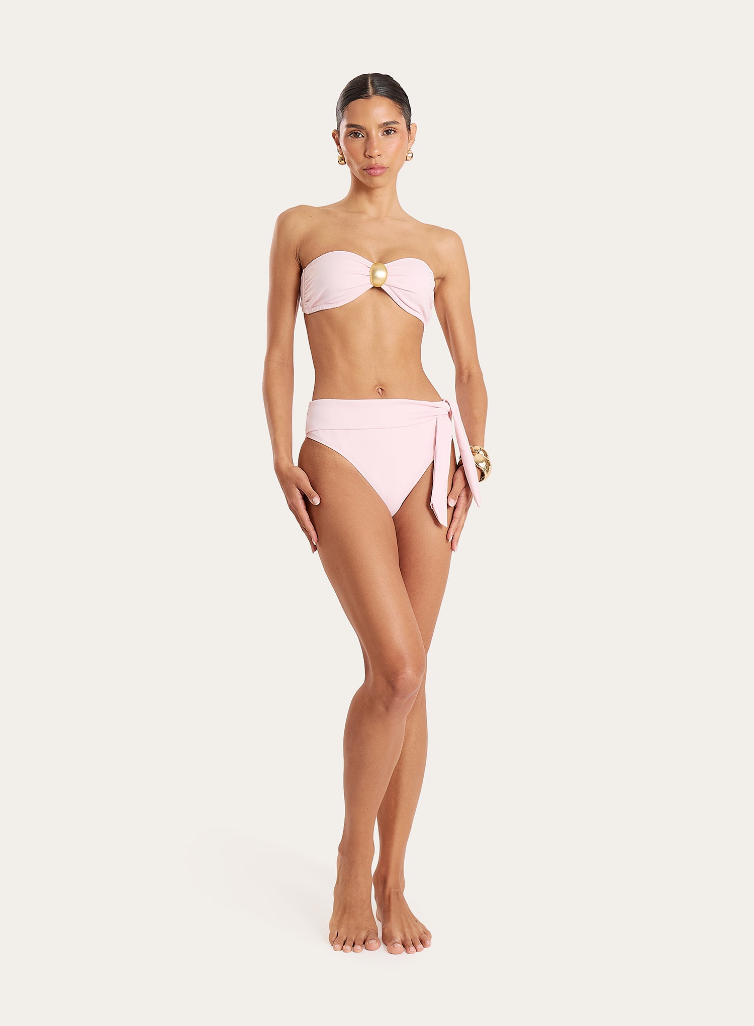 Pink Wrap Belt High Waisted Bikini Bottoms