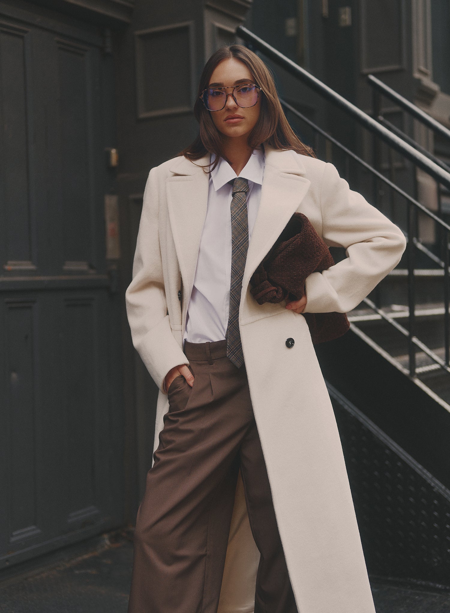 Cream Double-Breasted Longline Coat