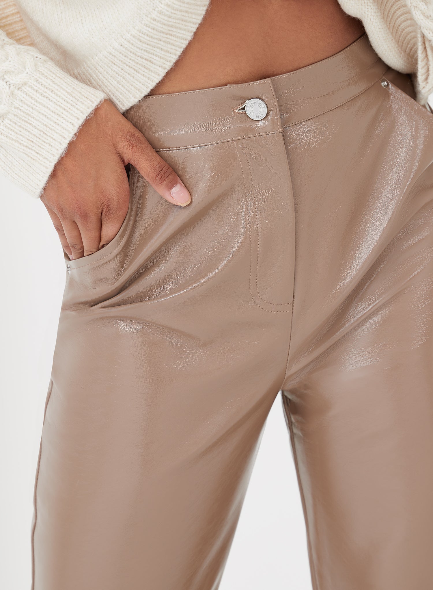 Mocha Brown Patent Faux Leather Trousers - Gilly