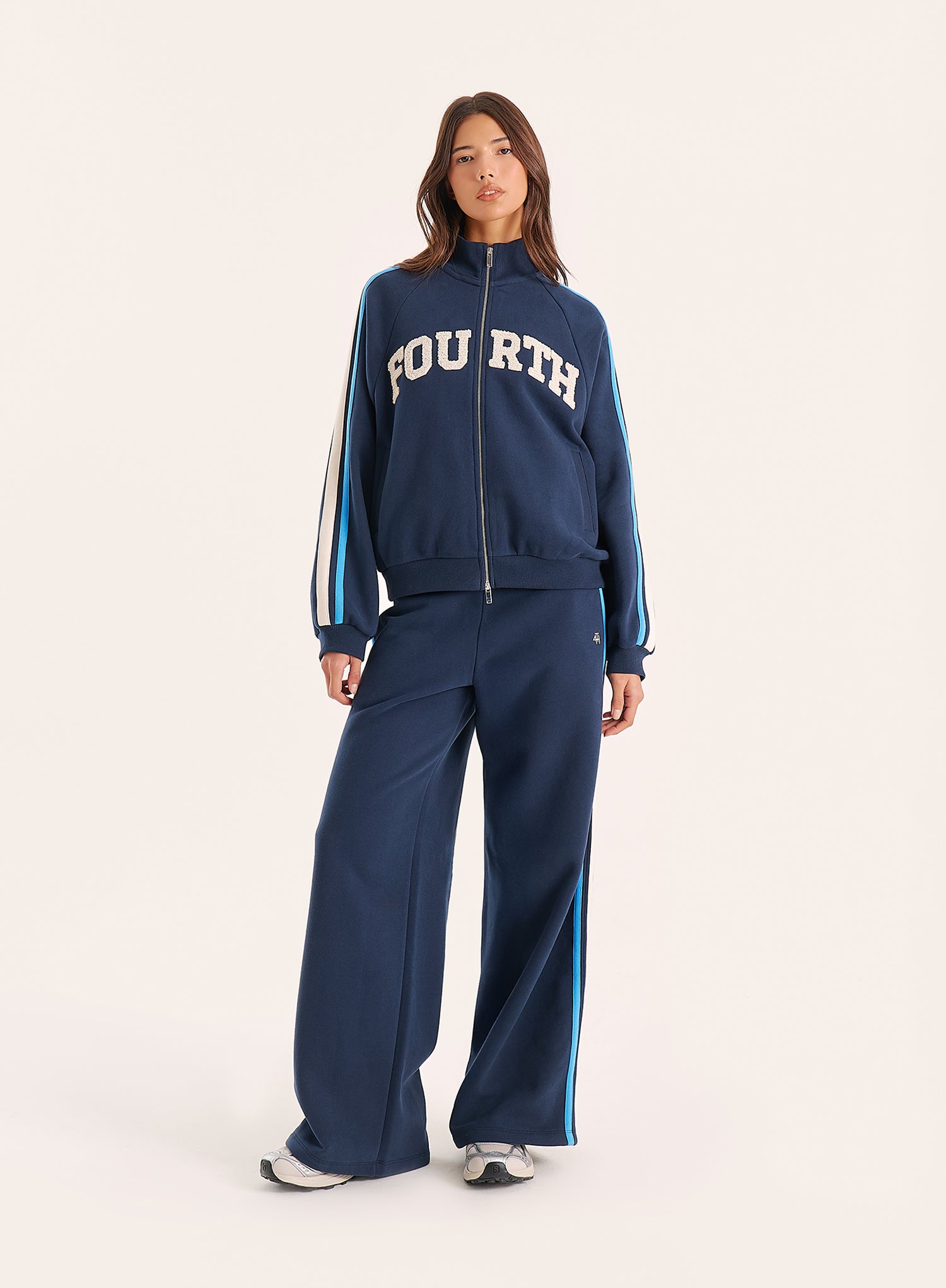 Navy Side Stripe Wide Leg Joggers