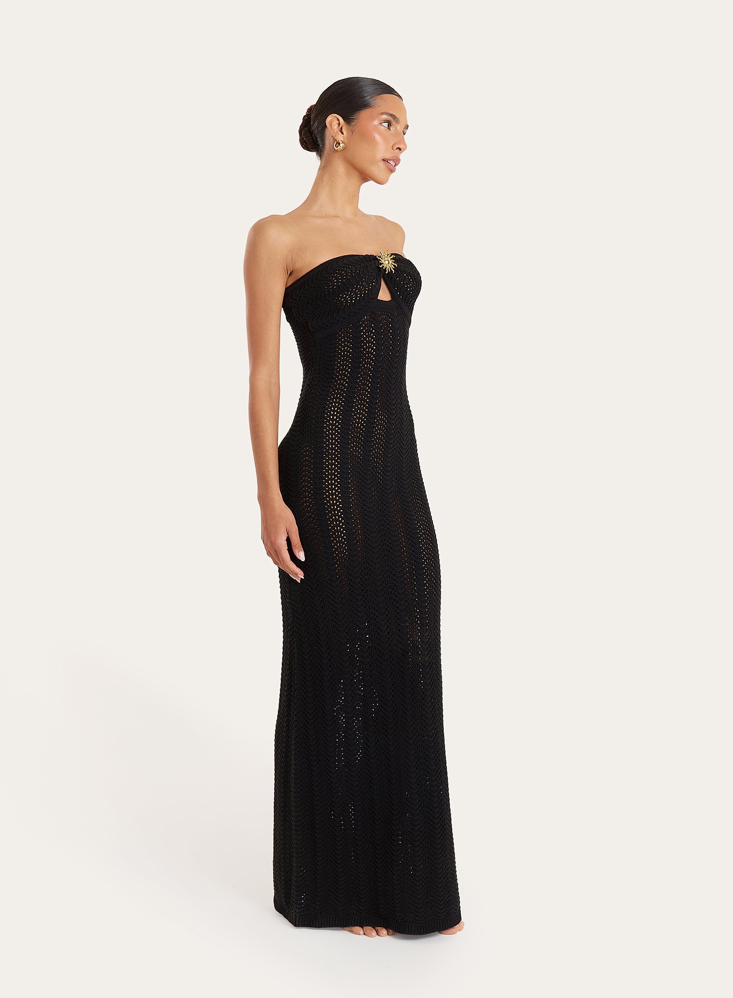 Black Knitted Cut Out Bandeau Maxi Dress