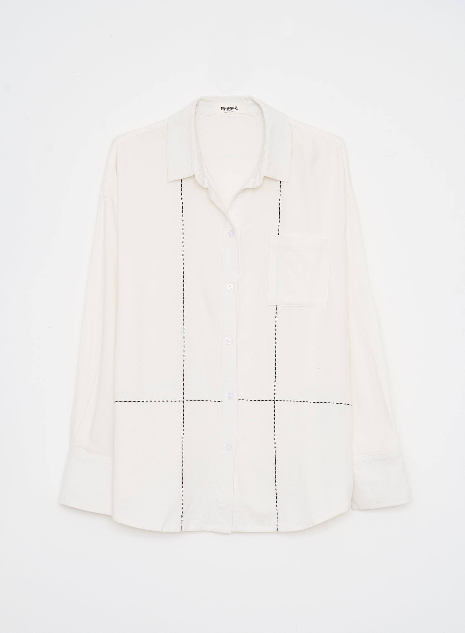 Off White Contrast Stitch Linen Oversized Shirt- Genevive