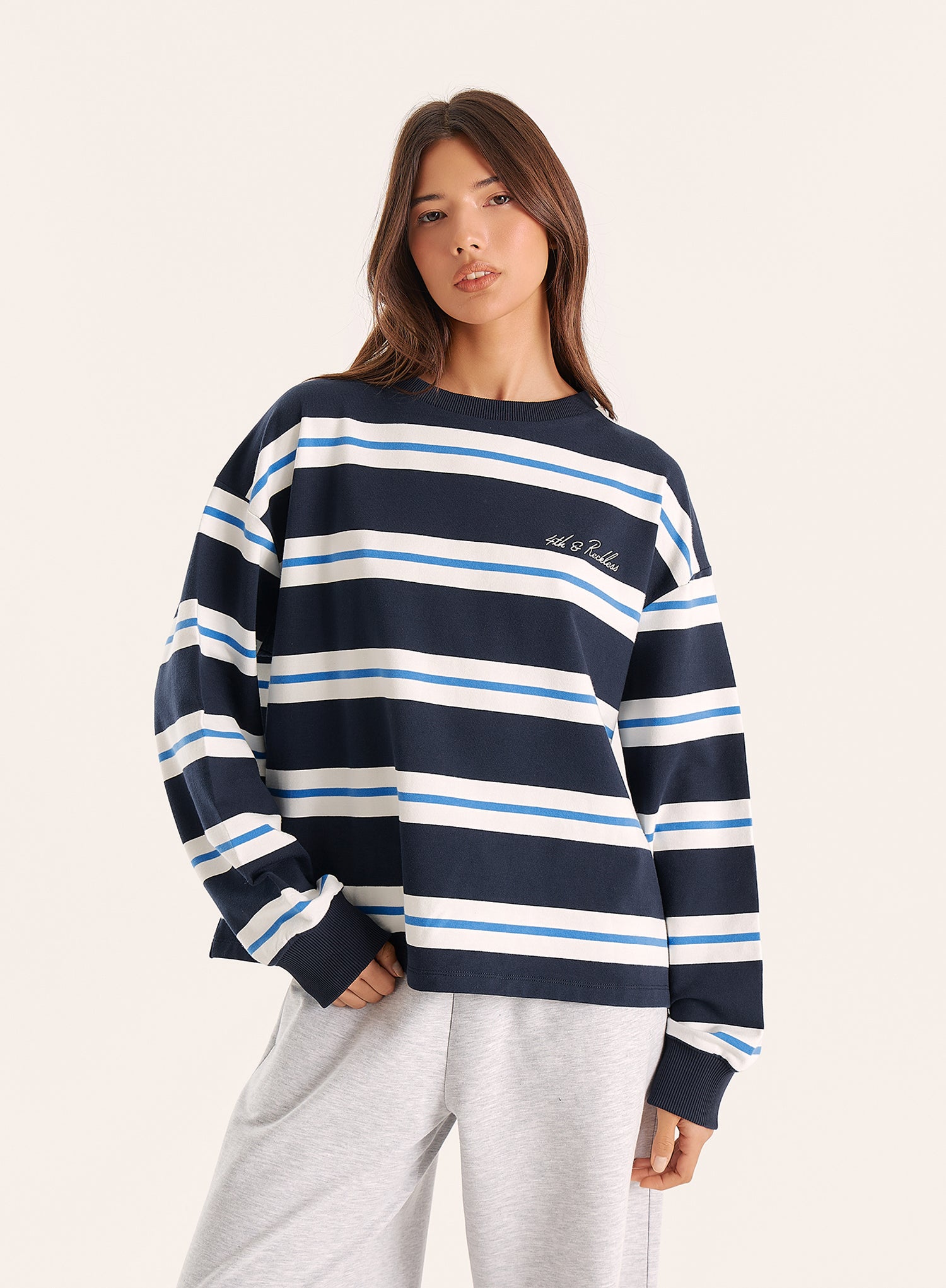 Navy And White Stripe Long Sleeve Top