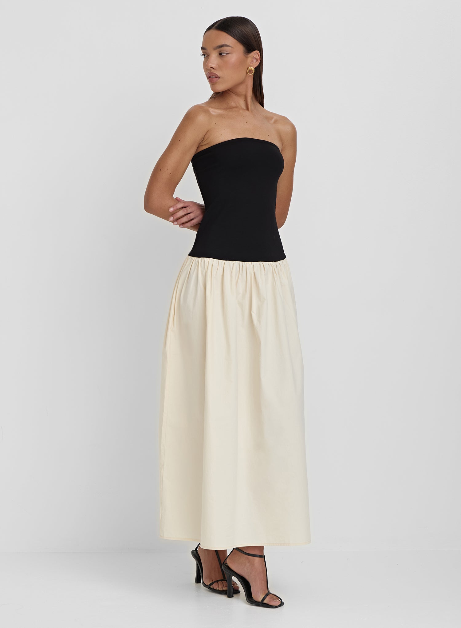 Monochrome Drop Waist Bandeau Dress- Lova