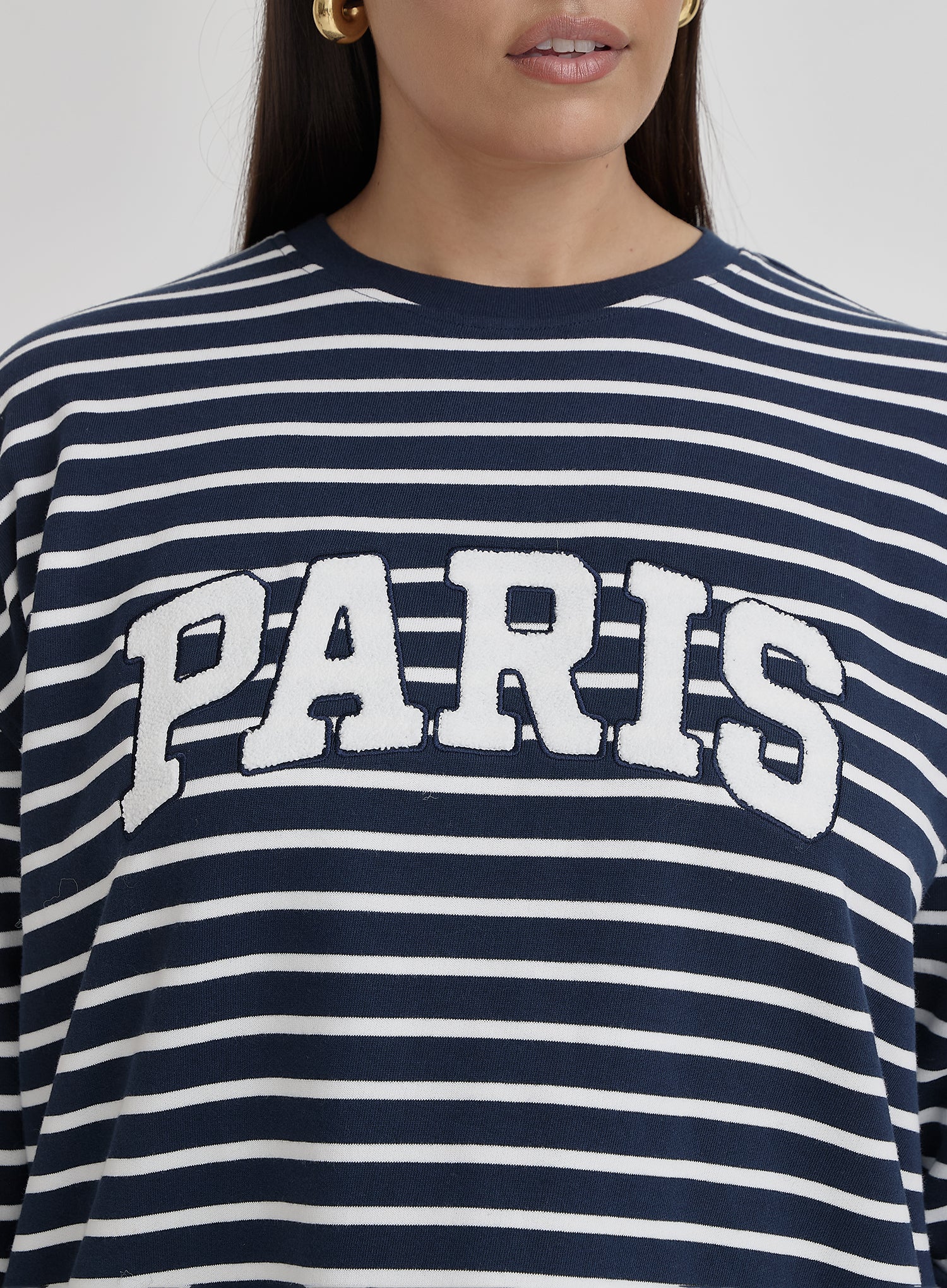 White And Plus Size Striped Paris Oversized Sweatshirt- Anni