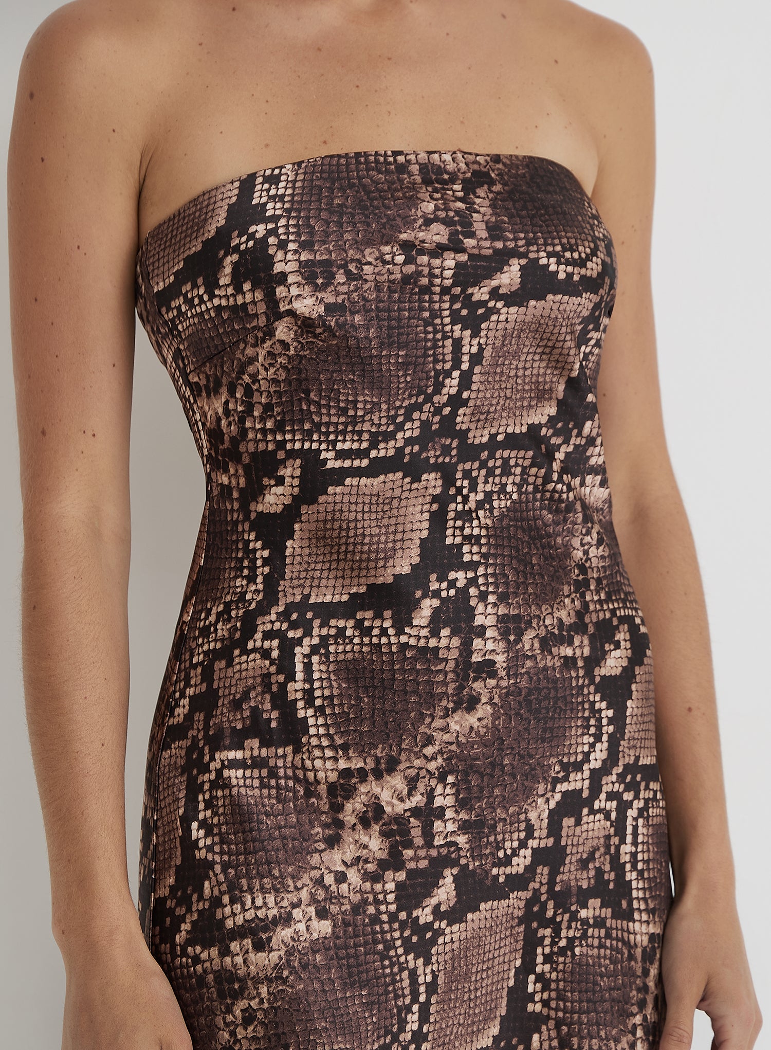 Snake Print Bandeau Satin Maxi Dress- Shona