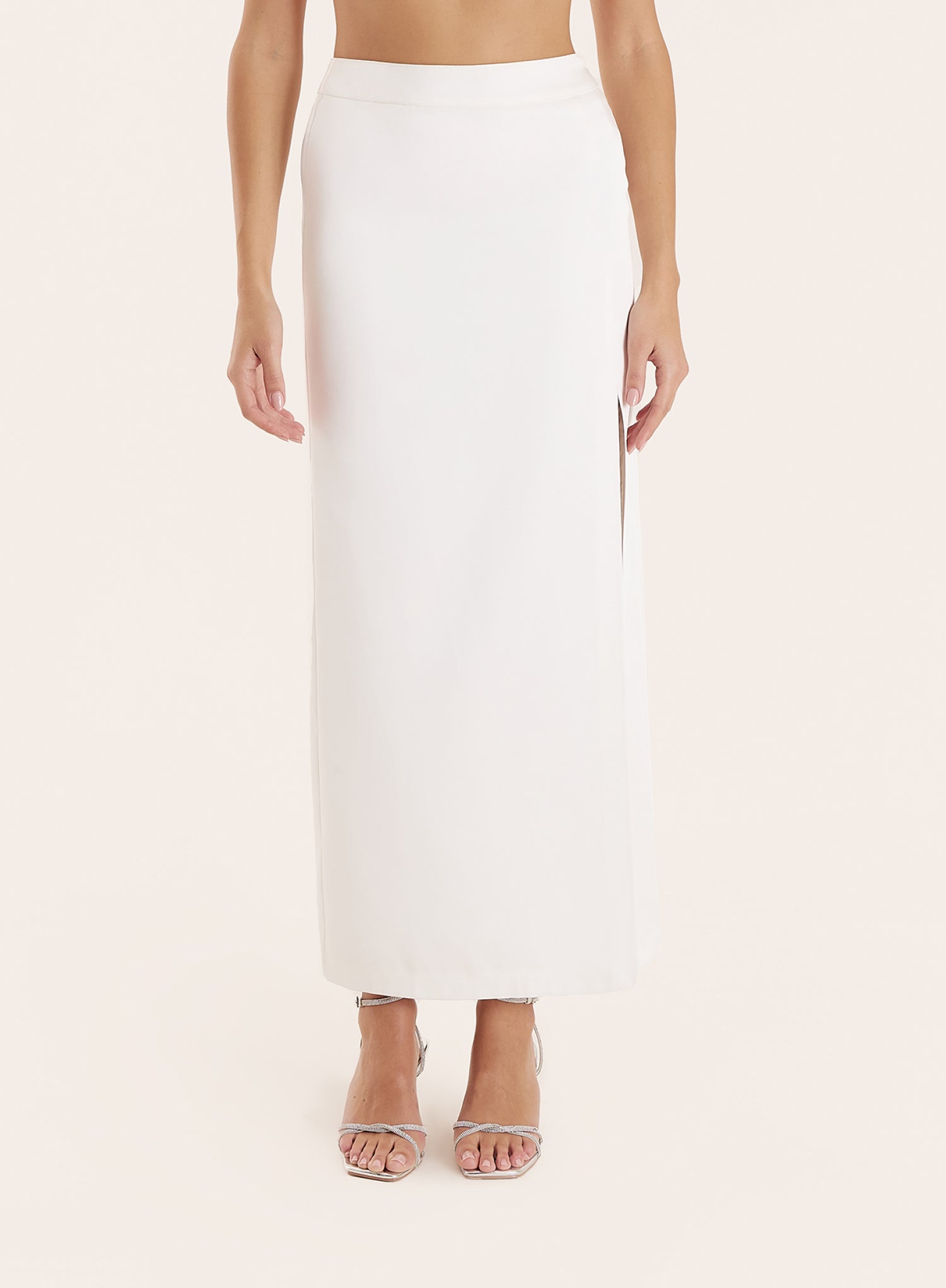 Cream Side Split Midaxi Skirt