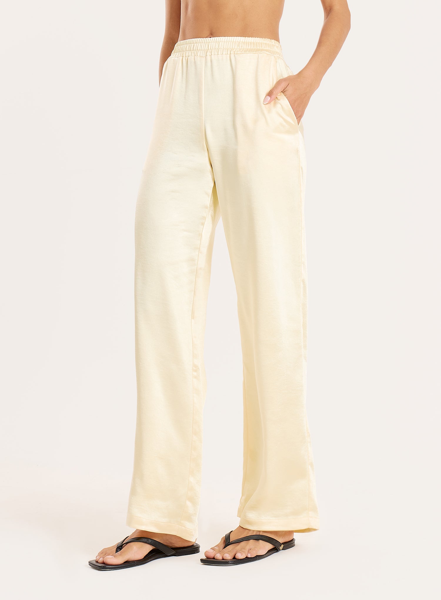 Lemon Satin Wide Leg Scarf Trousers