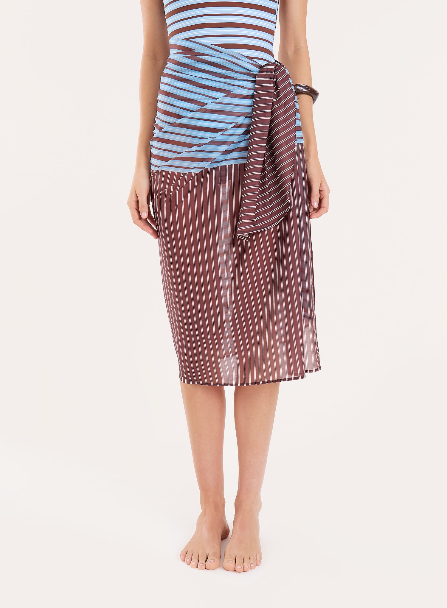 Blue And Chocolate Stripe Tie Side Sarong