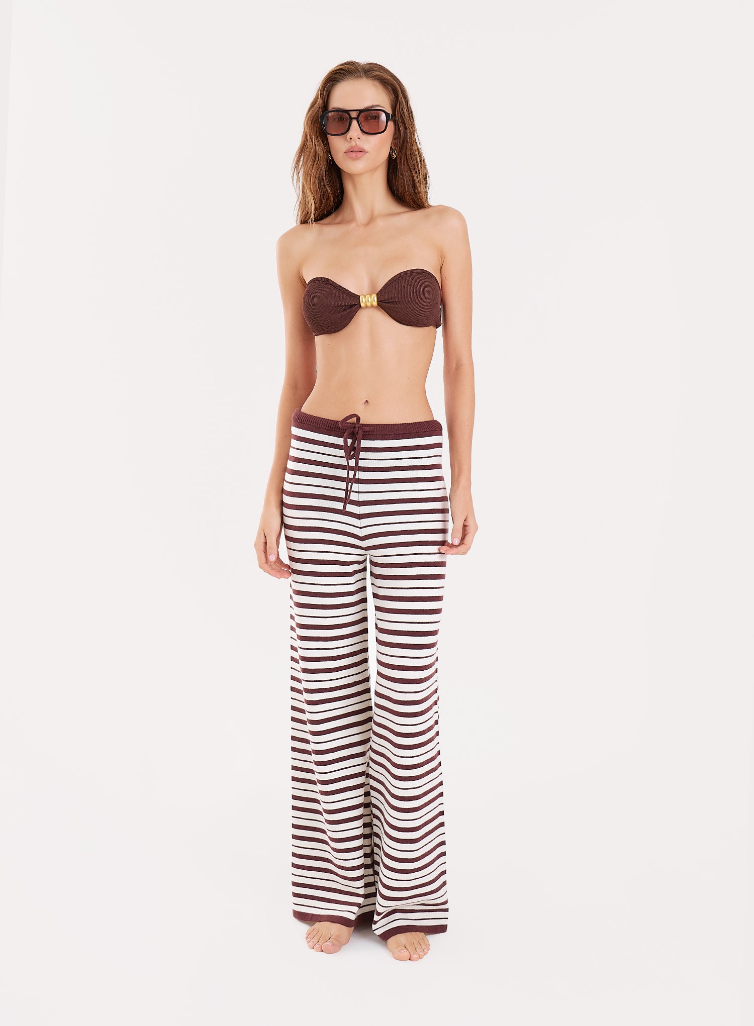 Chocolate Crinkle Gold Buckle Bandeau Bikini Top
