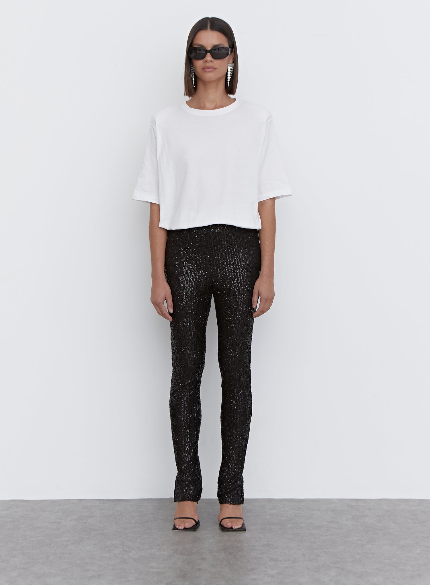 Black Sequin Split Hem Legging - Anette