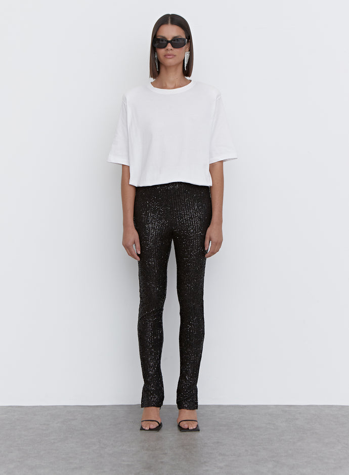 Black Sequin Split Hem Legging - Anette