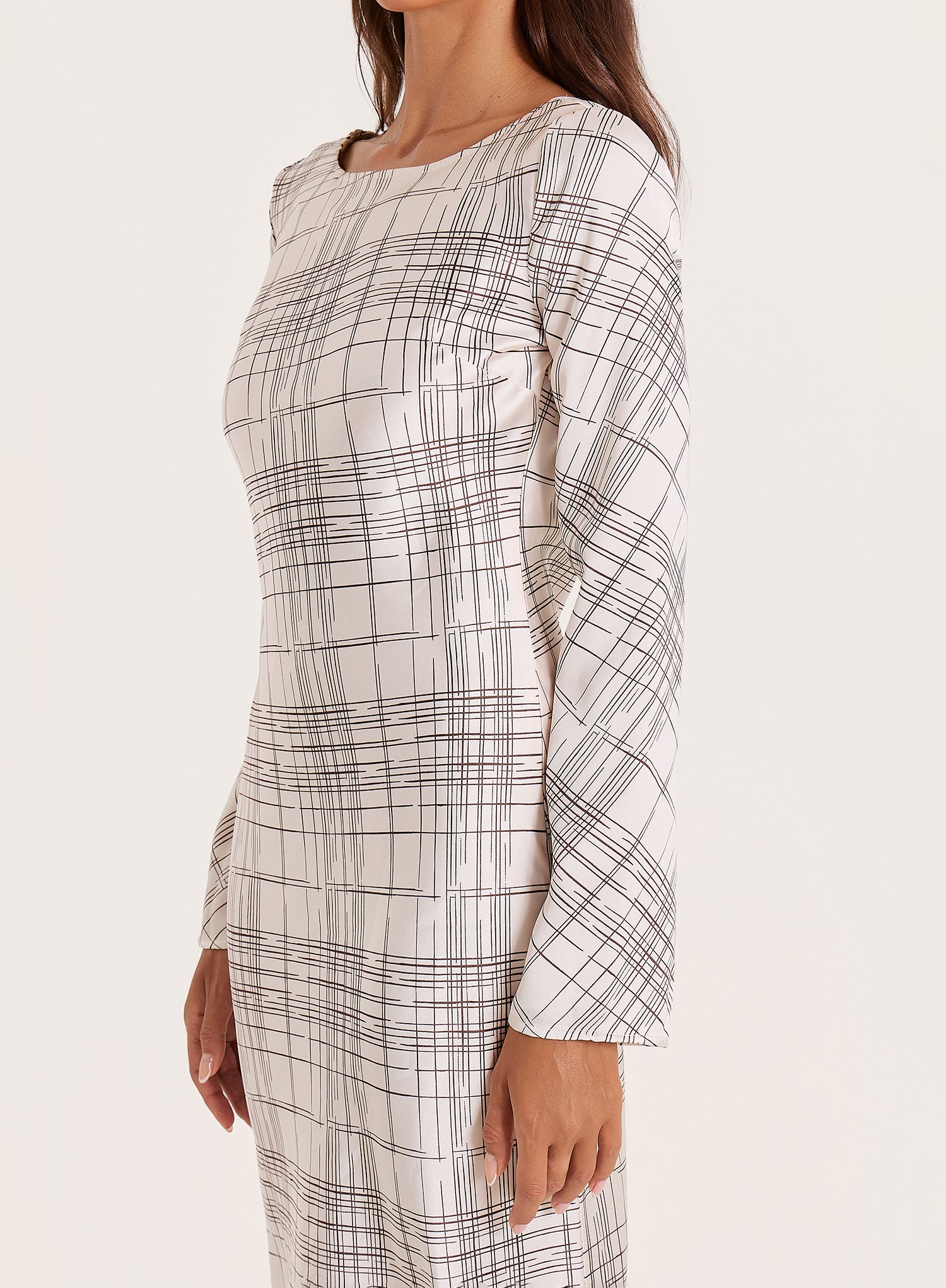 White Check Scoop Back Maxi Dress