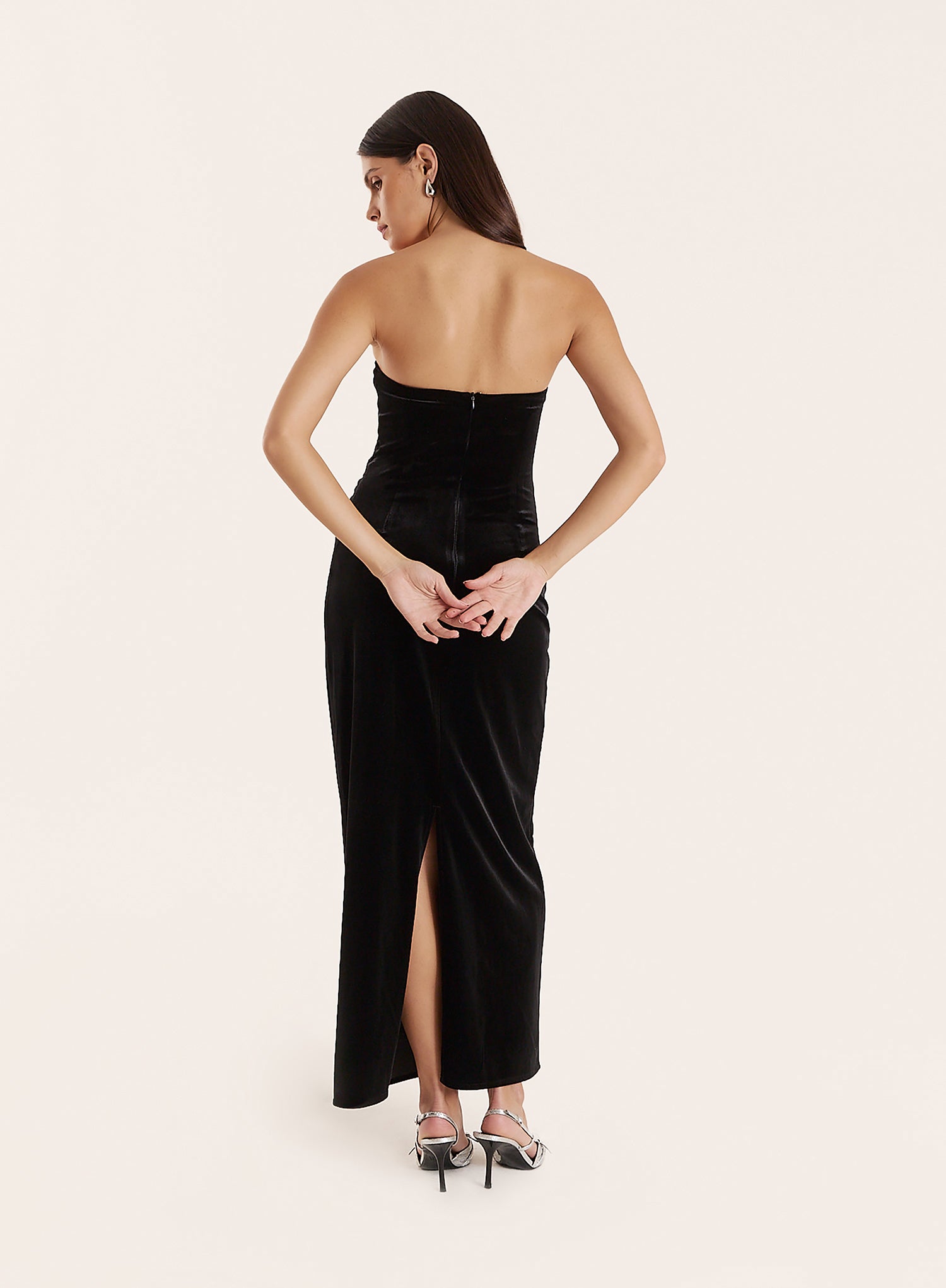 Black Embellished Velvet Midaxi Dress