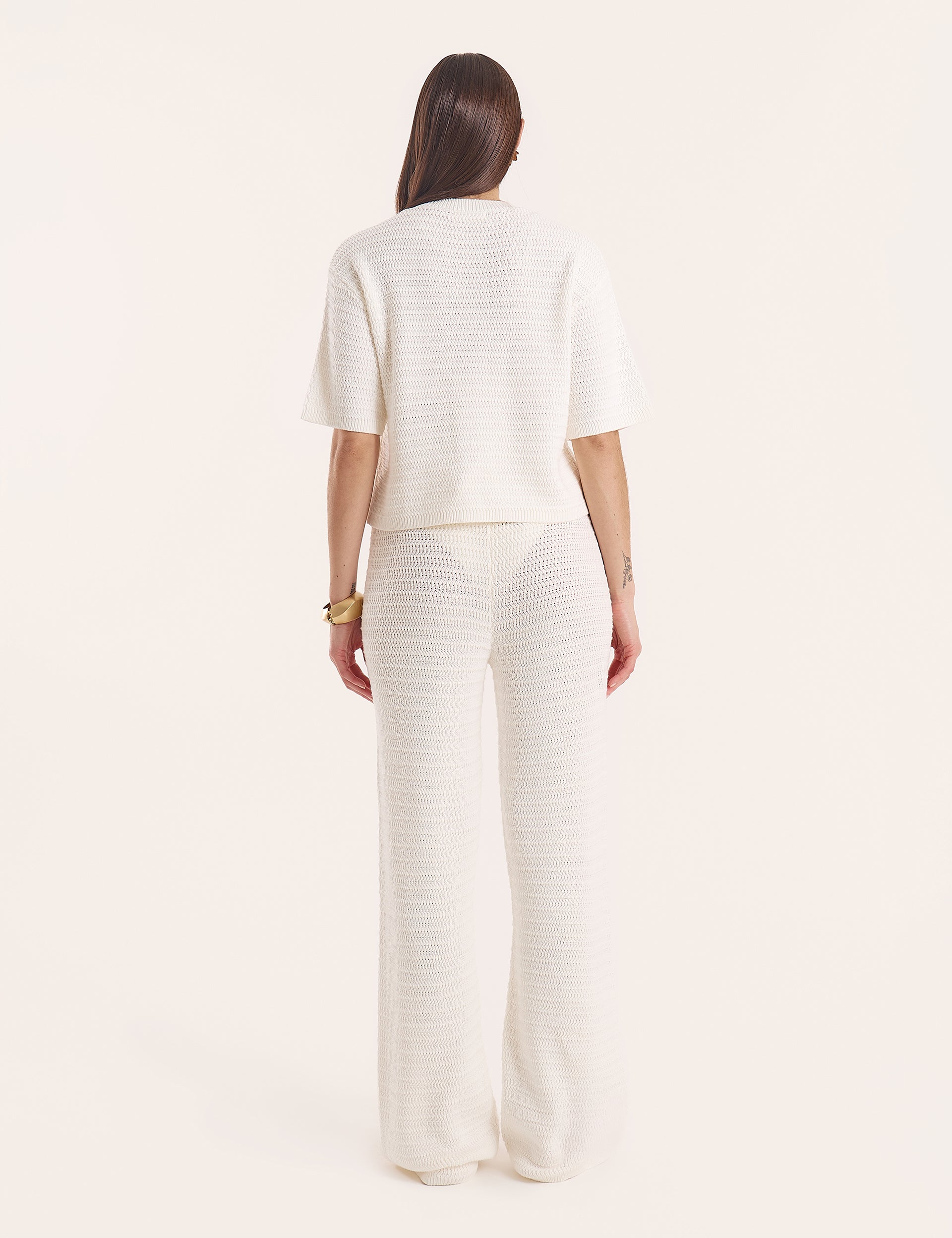 White Crochet Straight Leg Trousers